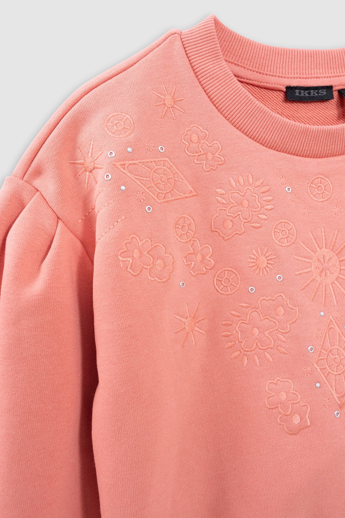 PINK SWEATSHIRT WITH EMBROIDERY AND EYELETS 4
