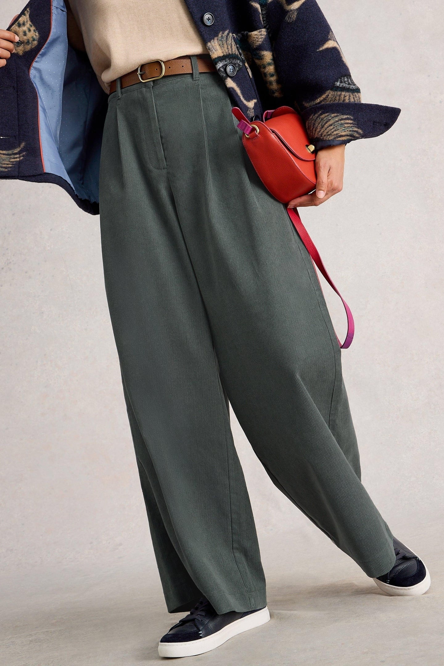 SASHA CORD WIDE LEG TROUSER DARK GREEN 5