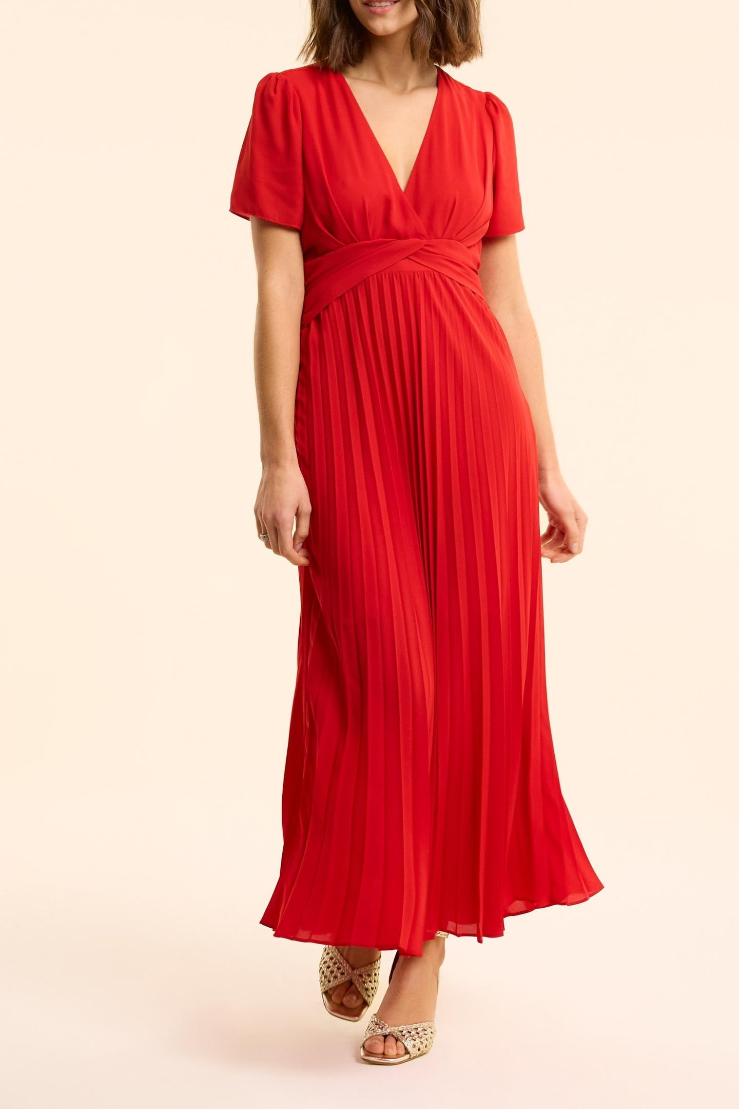 RED PLEATED DRESS WITH DRAPED WAIST CARMINE RED 2