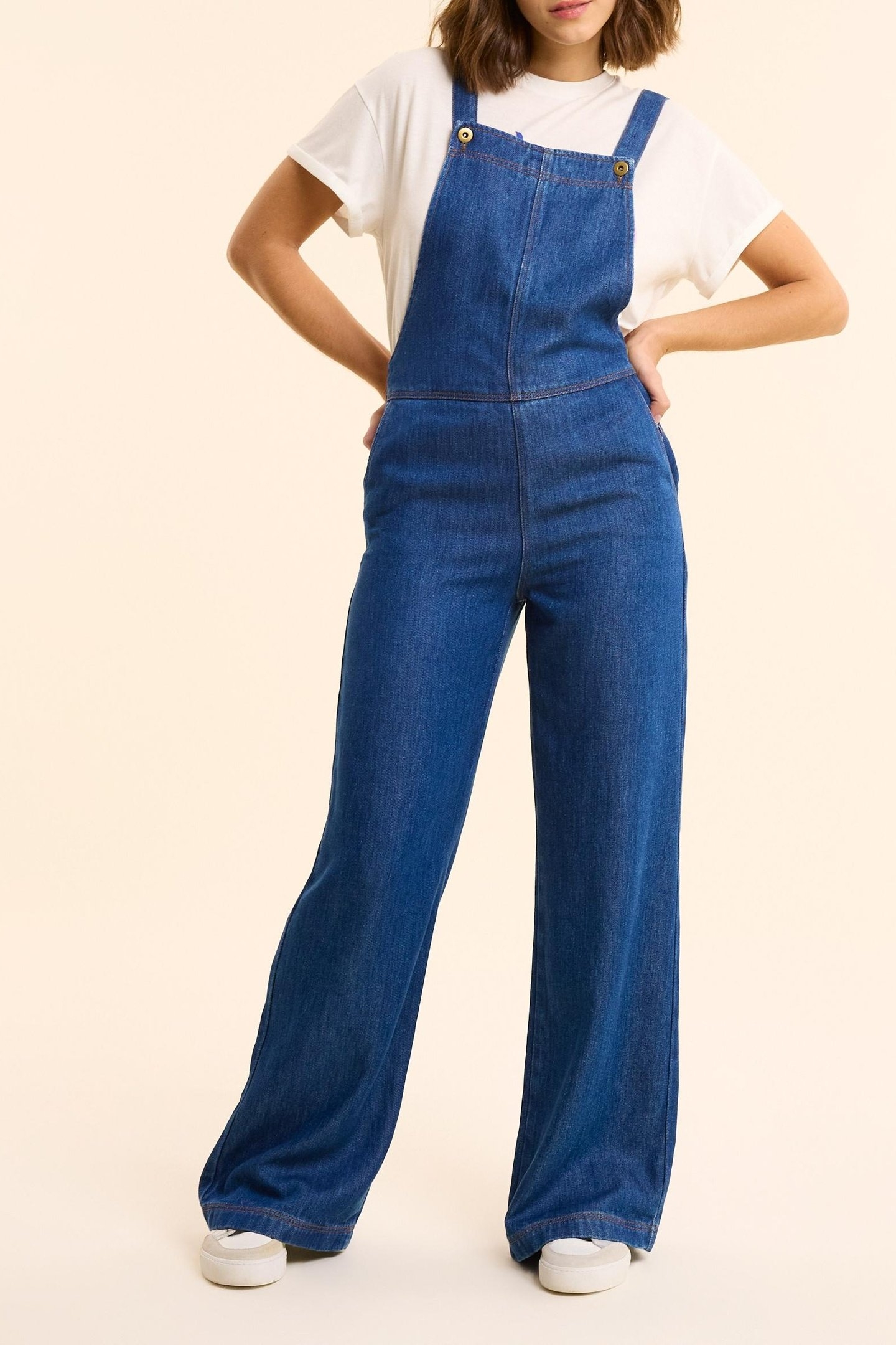 DARK BLUE DENIM WIDE-LEG DUNGAREES AUTHENTIC DARK 2
