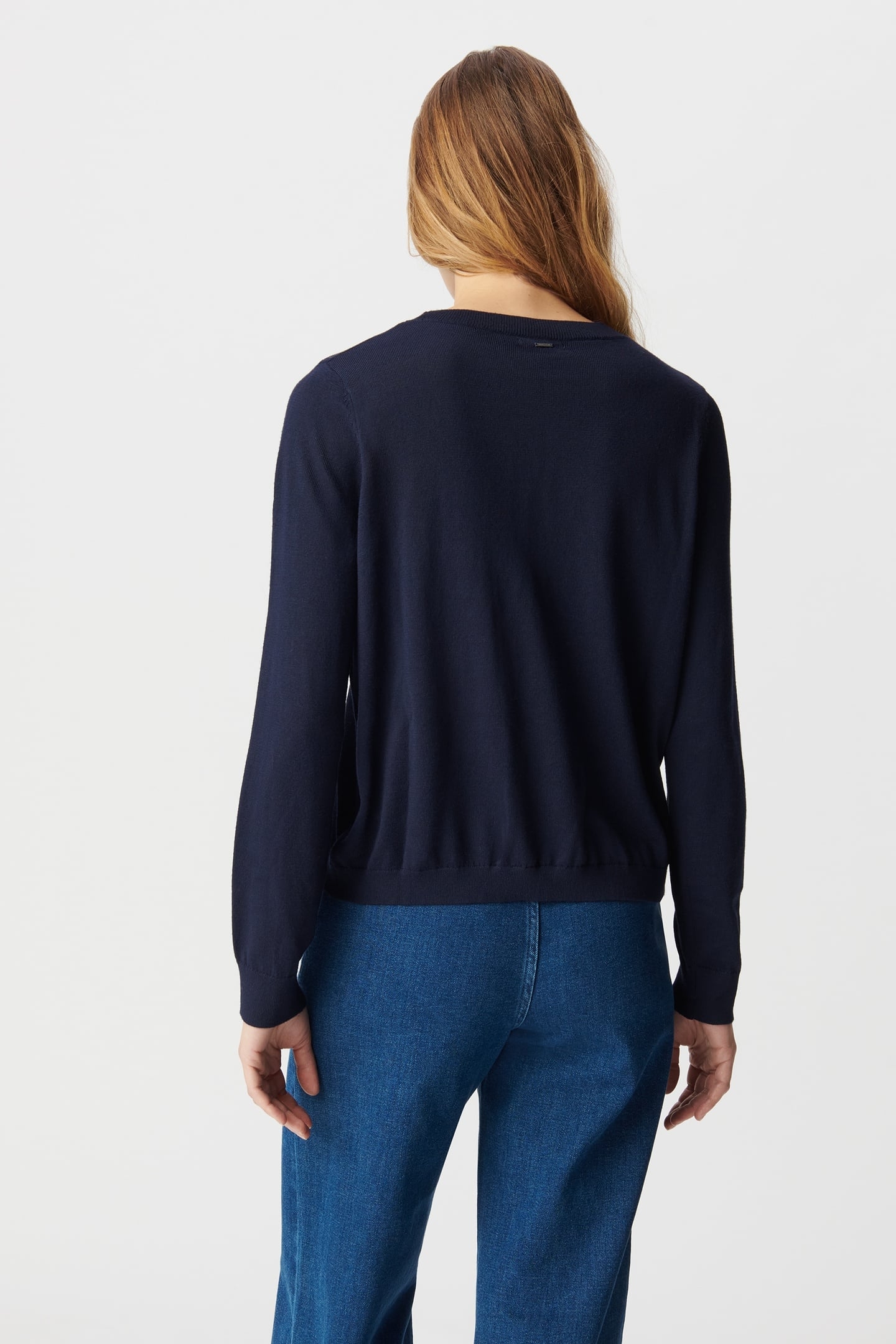NAVY KNIT SWEATER WITH PEARL EMBROIDERY MOTIF 3
