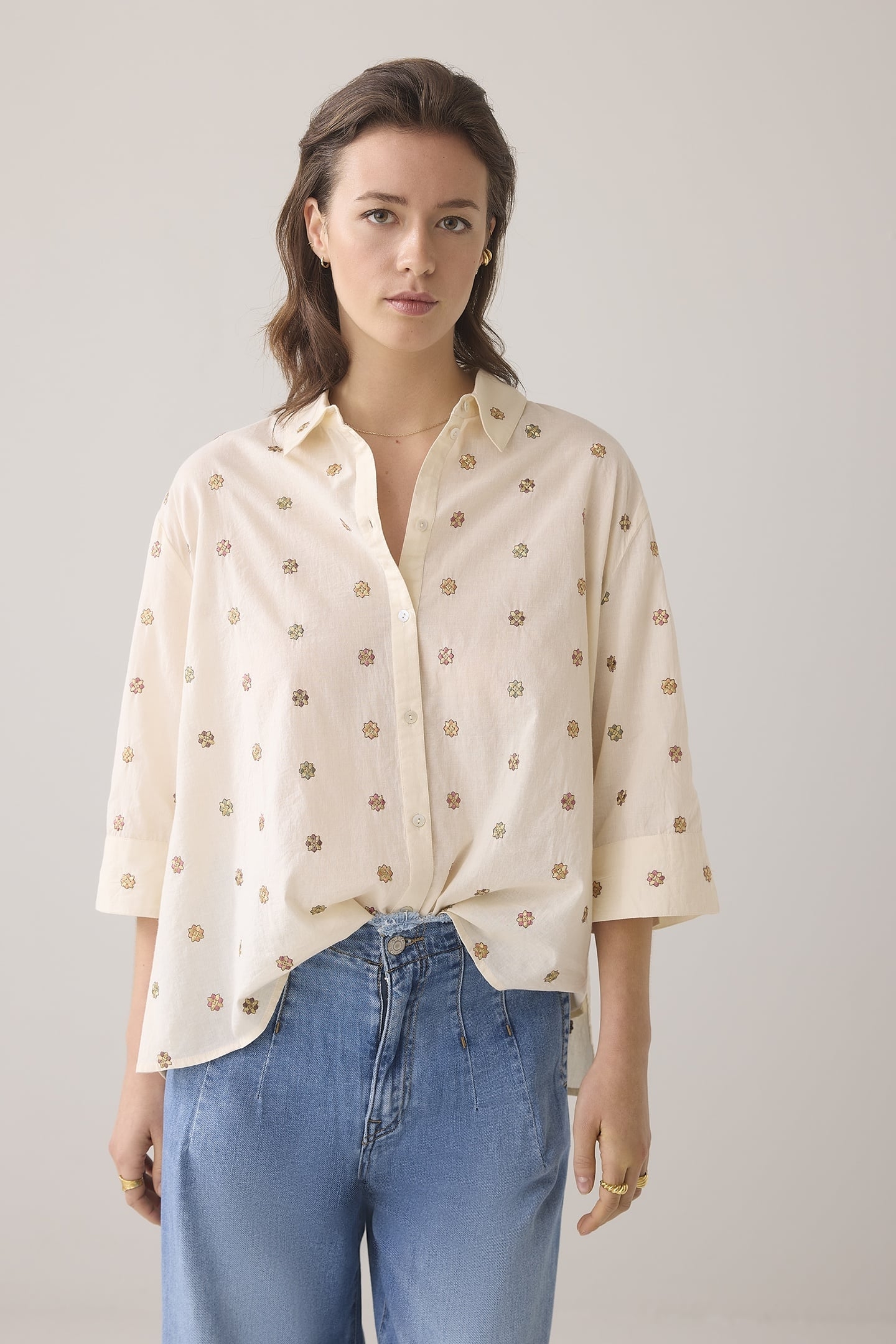 3/4 SLEEVE BLOUSE SCATTERED EMBOIDERYY IVORY 1