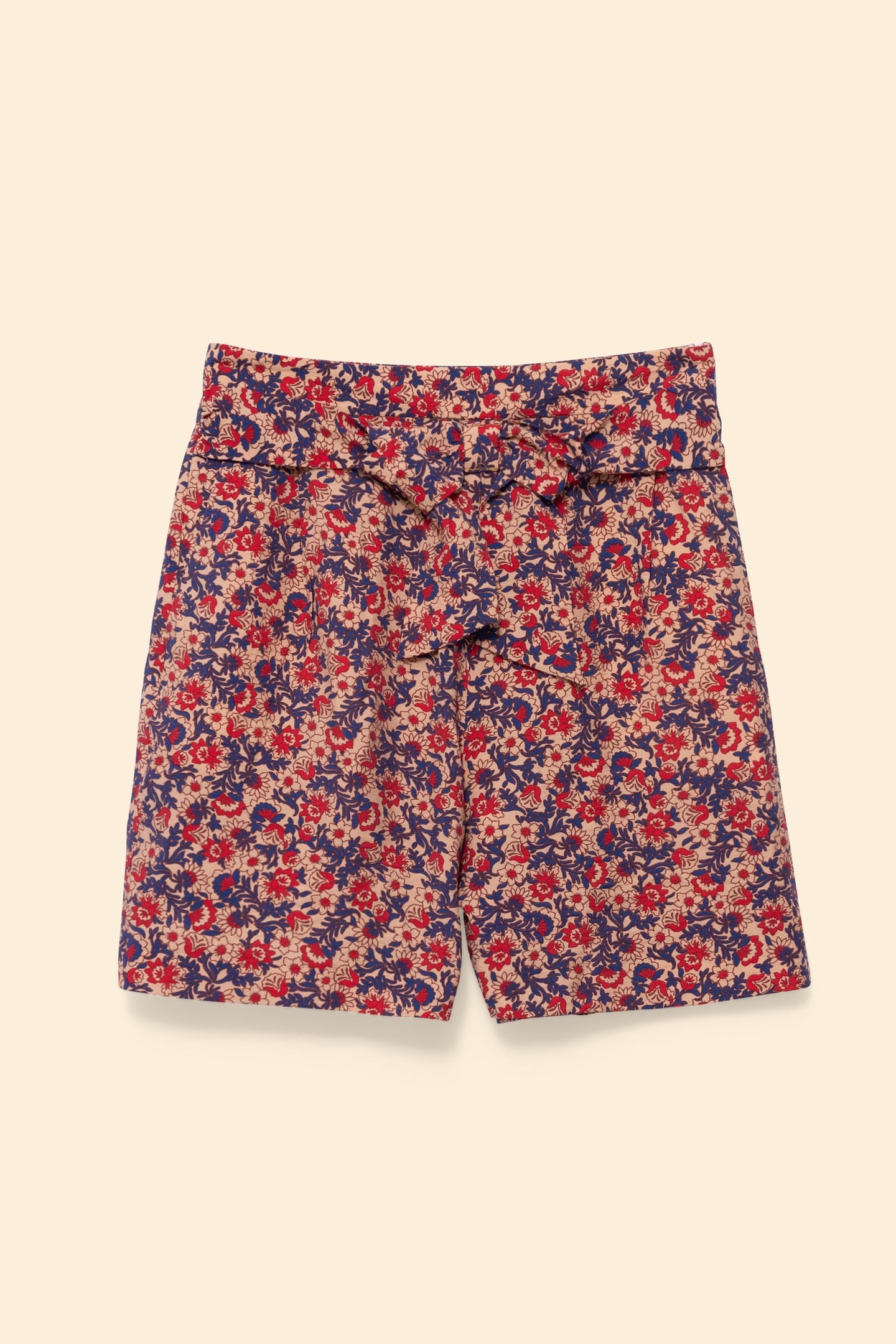 RED BELTED SHORTS WITH FLOWERY PRINT ECRU 3