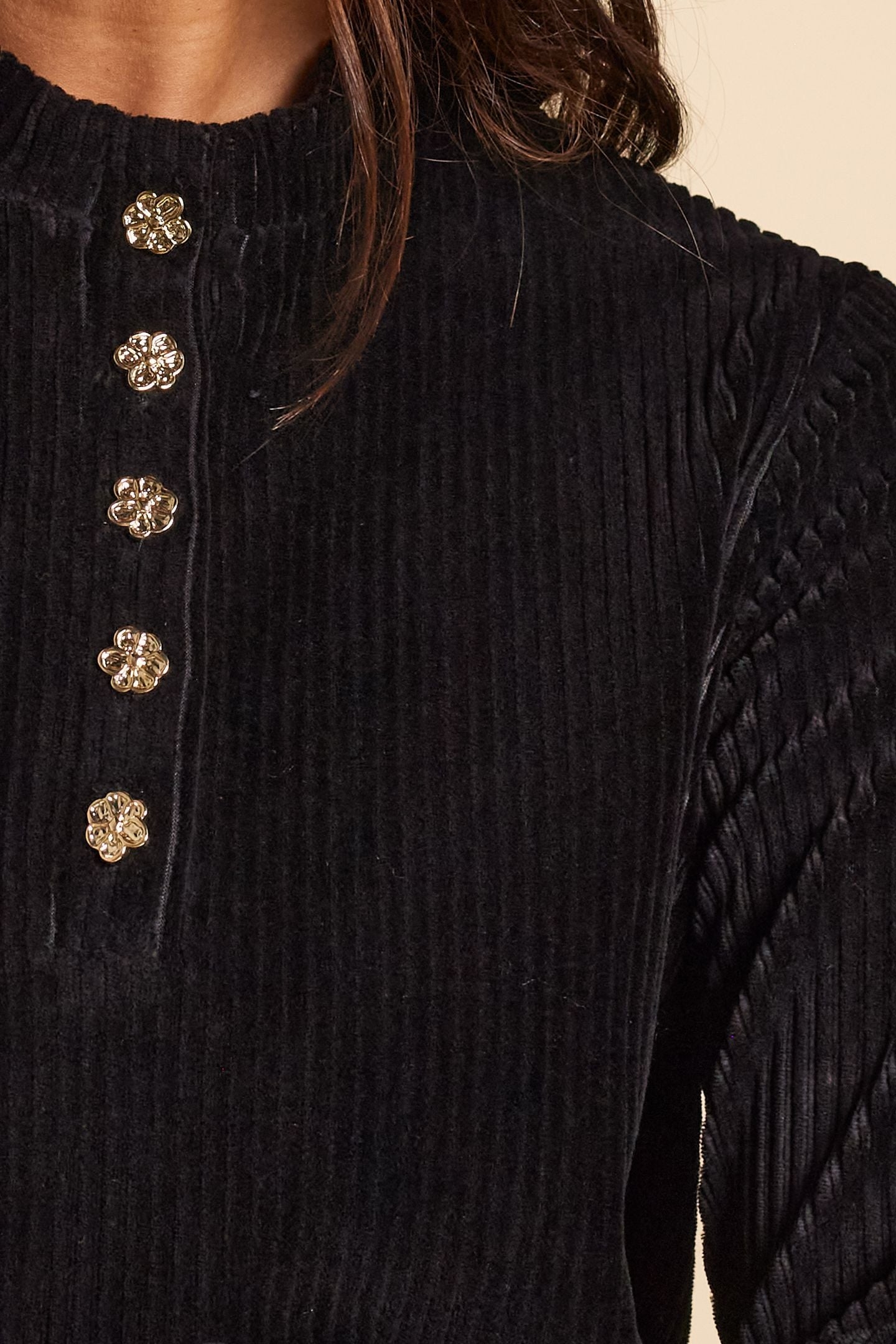 BLACK CORDUROY KNIT DRESS BLACK 5