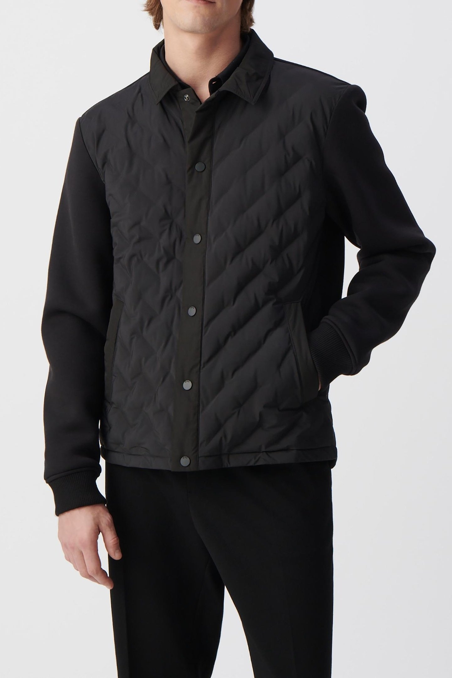 BLACK NYLON TWO-FABRIC LIGHT PADDED JACKET 2