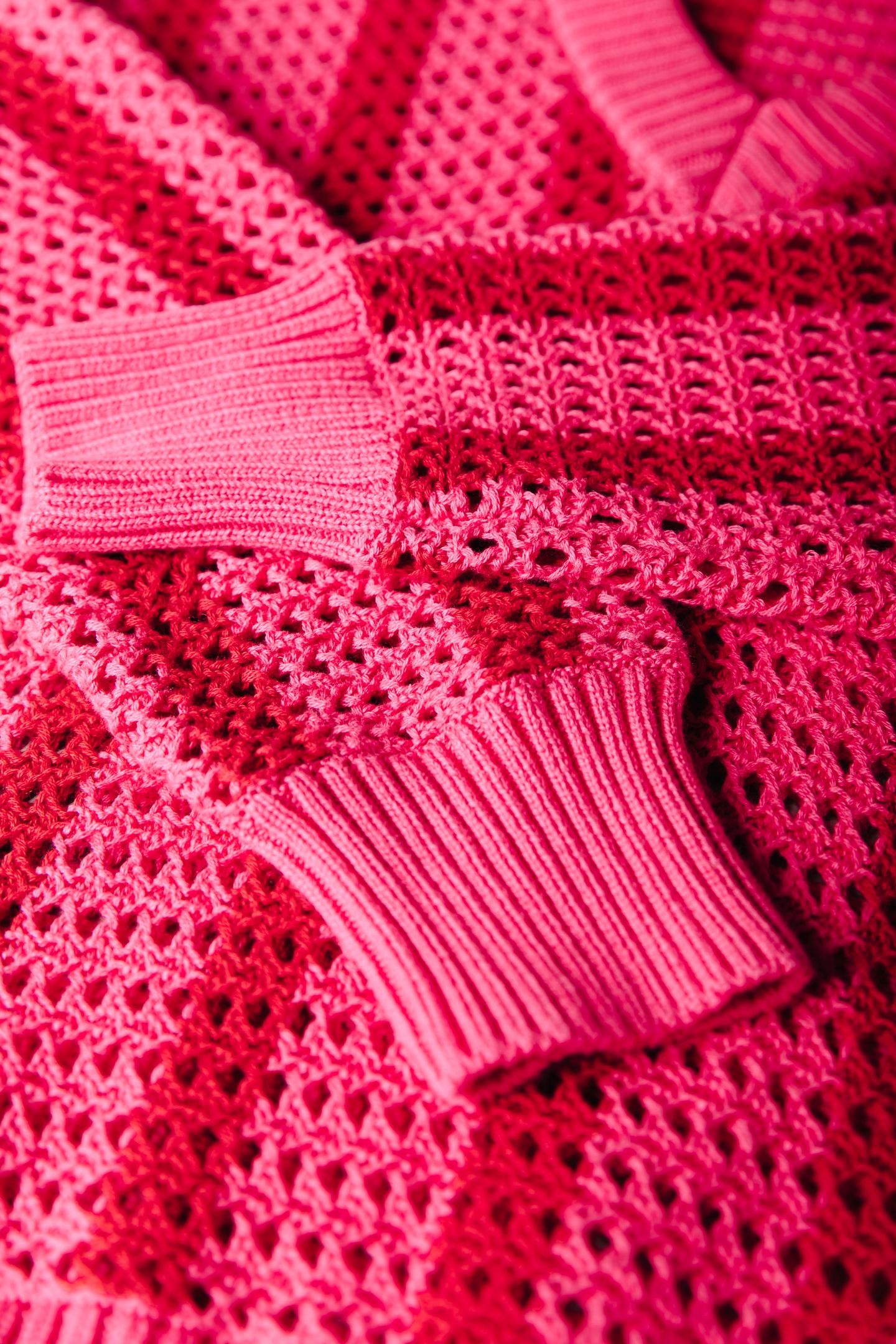 LIZZA CROCHET STRIPE V-NECK SWEATER MEDIUM BRIGHT PINK 5