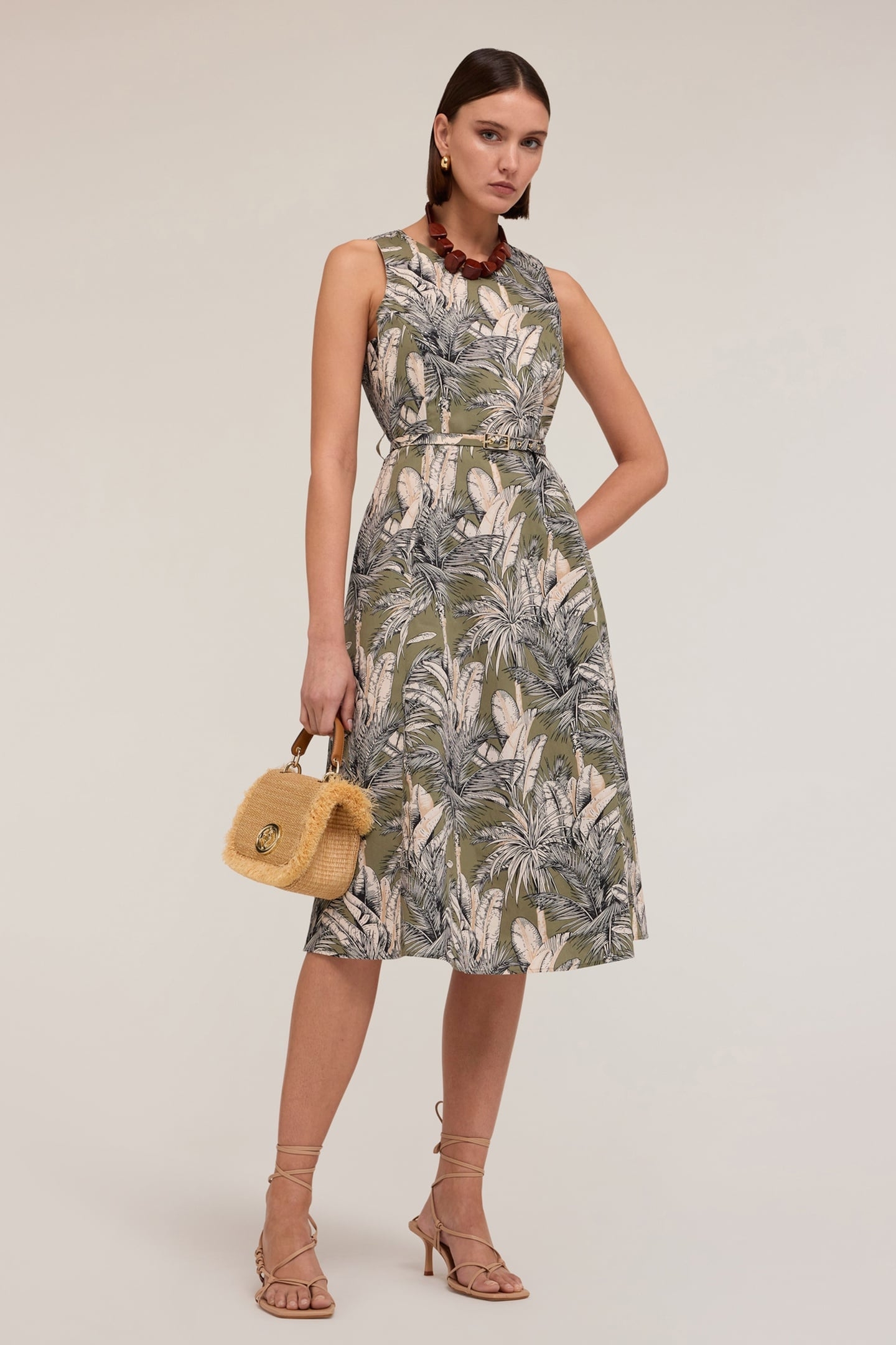JUNGLE PATTERN FLARED DRESS MILITARY GREEN 1