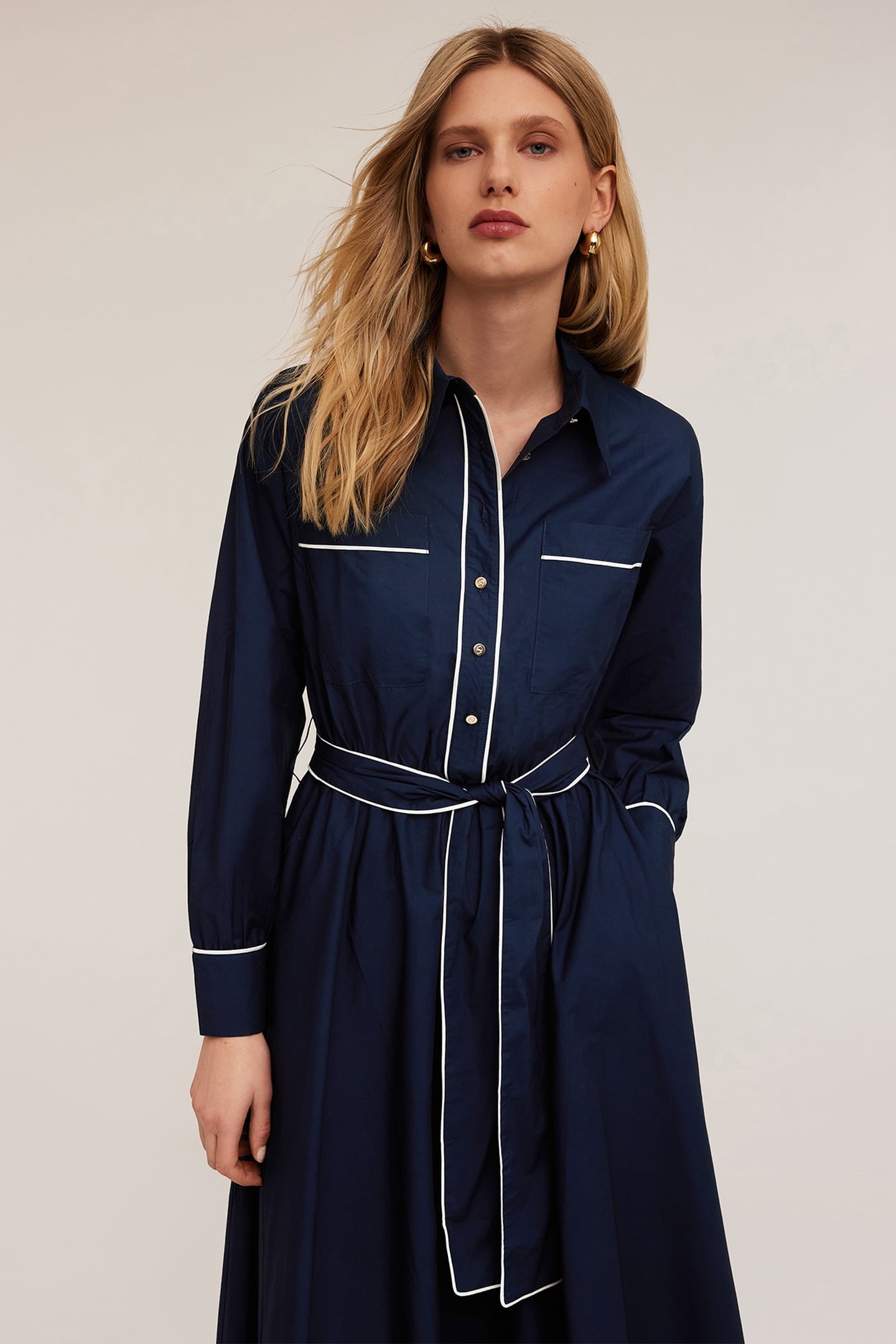 POPLIN CHEMISIER DRESS WITH PROFILES BLUE 3