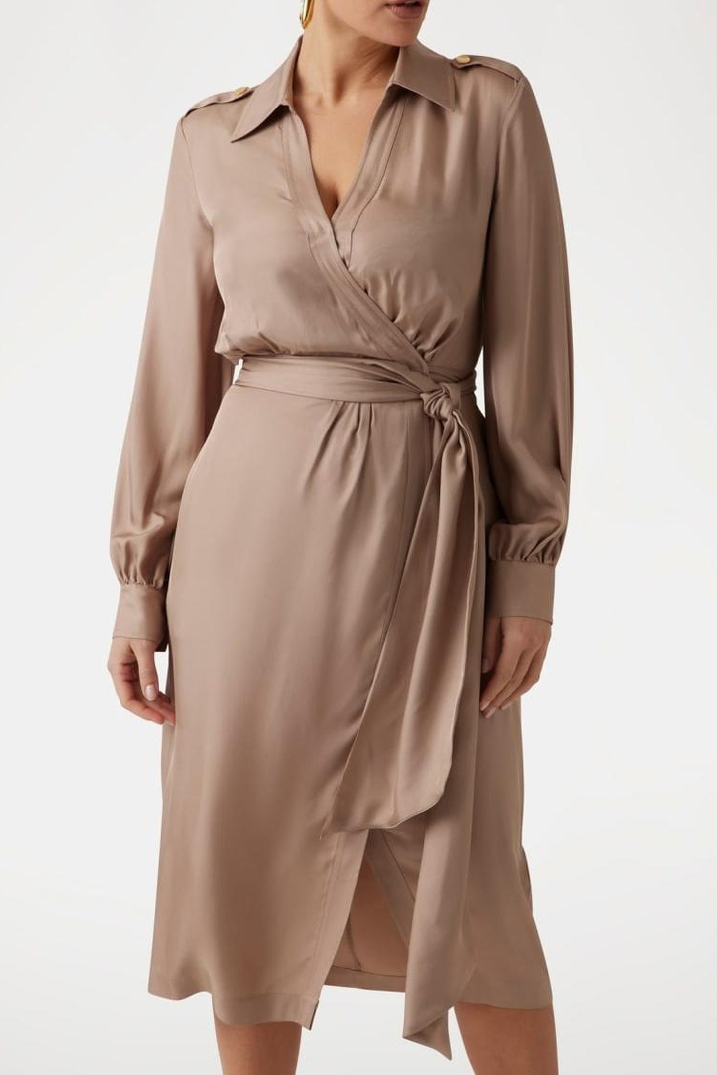 MARCIANO BY GUESS DORIAN LS WRAP DRESS NATURAL ALMOND 2