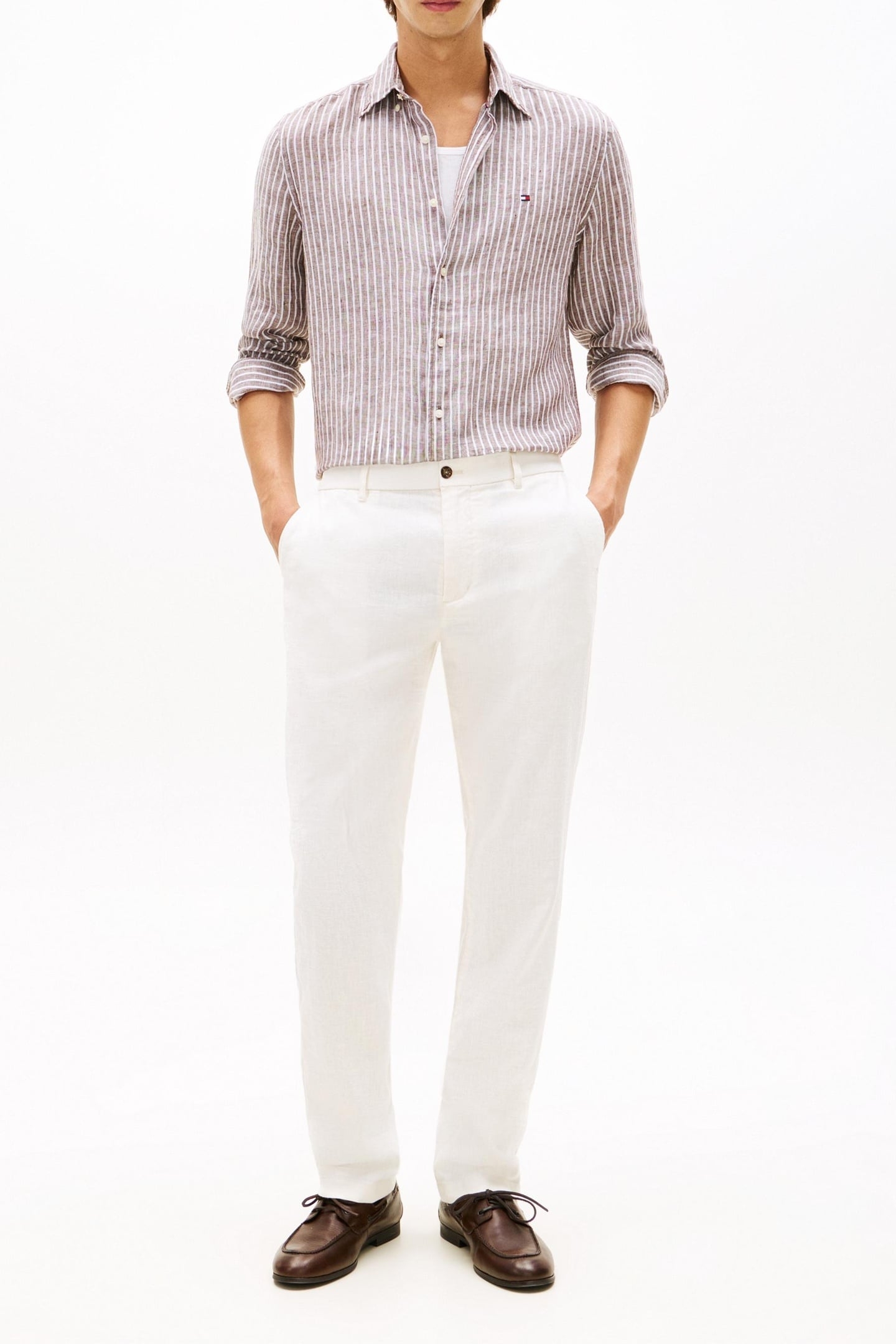 REGULAR FIT LINEN SHIRT LEGACY BROWN/STRIPE 1