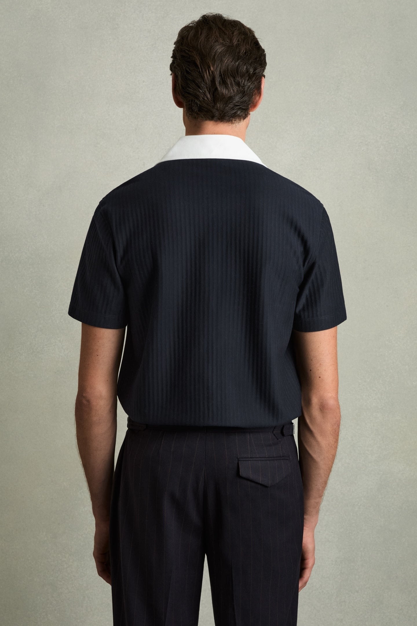 SS TEXTURED COLOUR BLOCK CUBAN SHIRT NAVY/WHITE 2