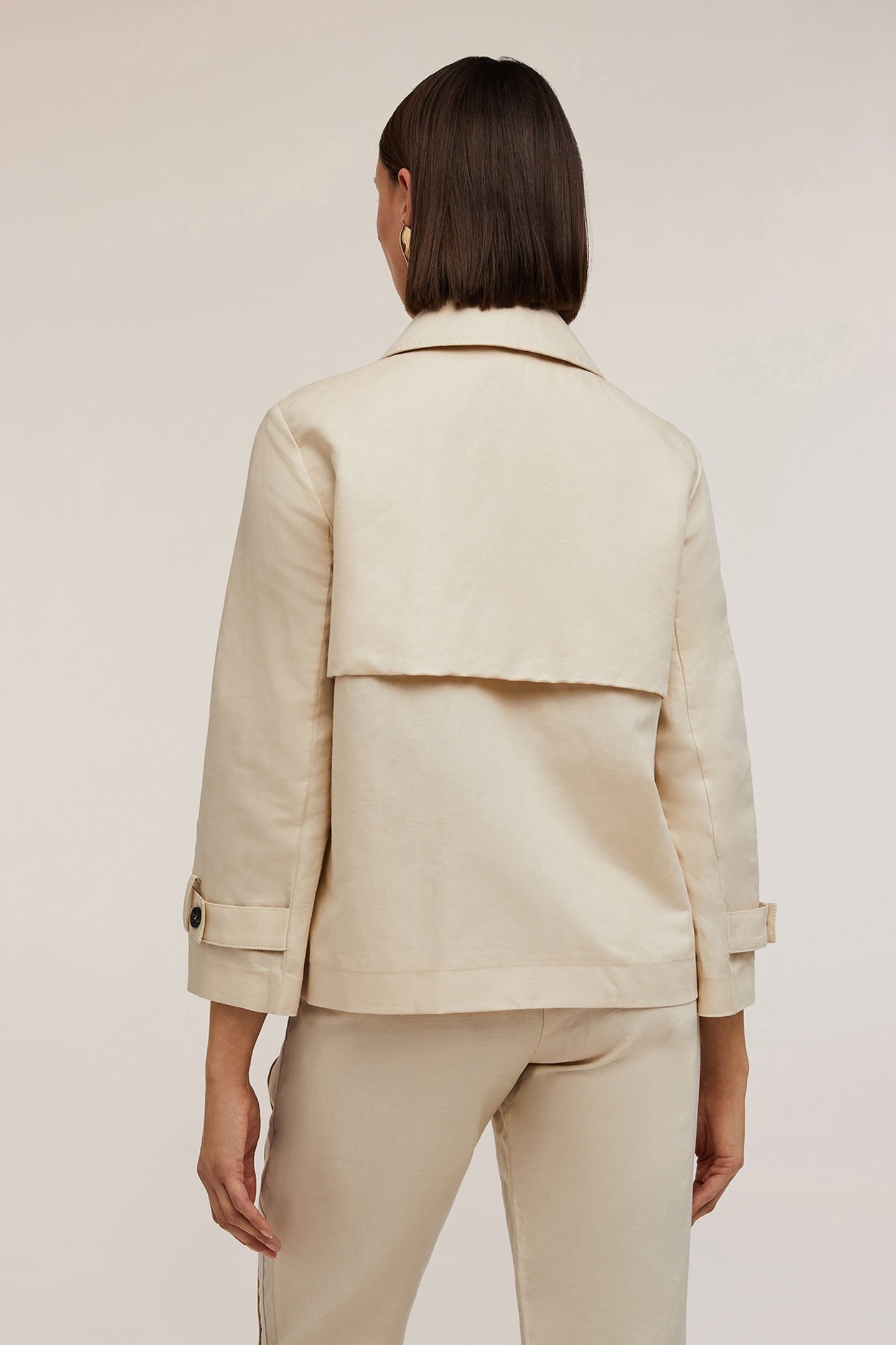 LINEN BLEND CANVAS PEA COAT BEIGE 2