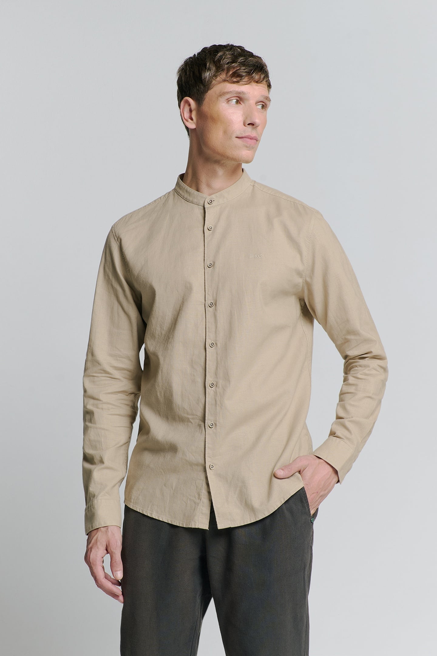 SHIRT GRANDDAD SOLID WITH LINEN LIGHT DESERT 1