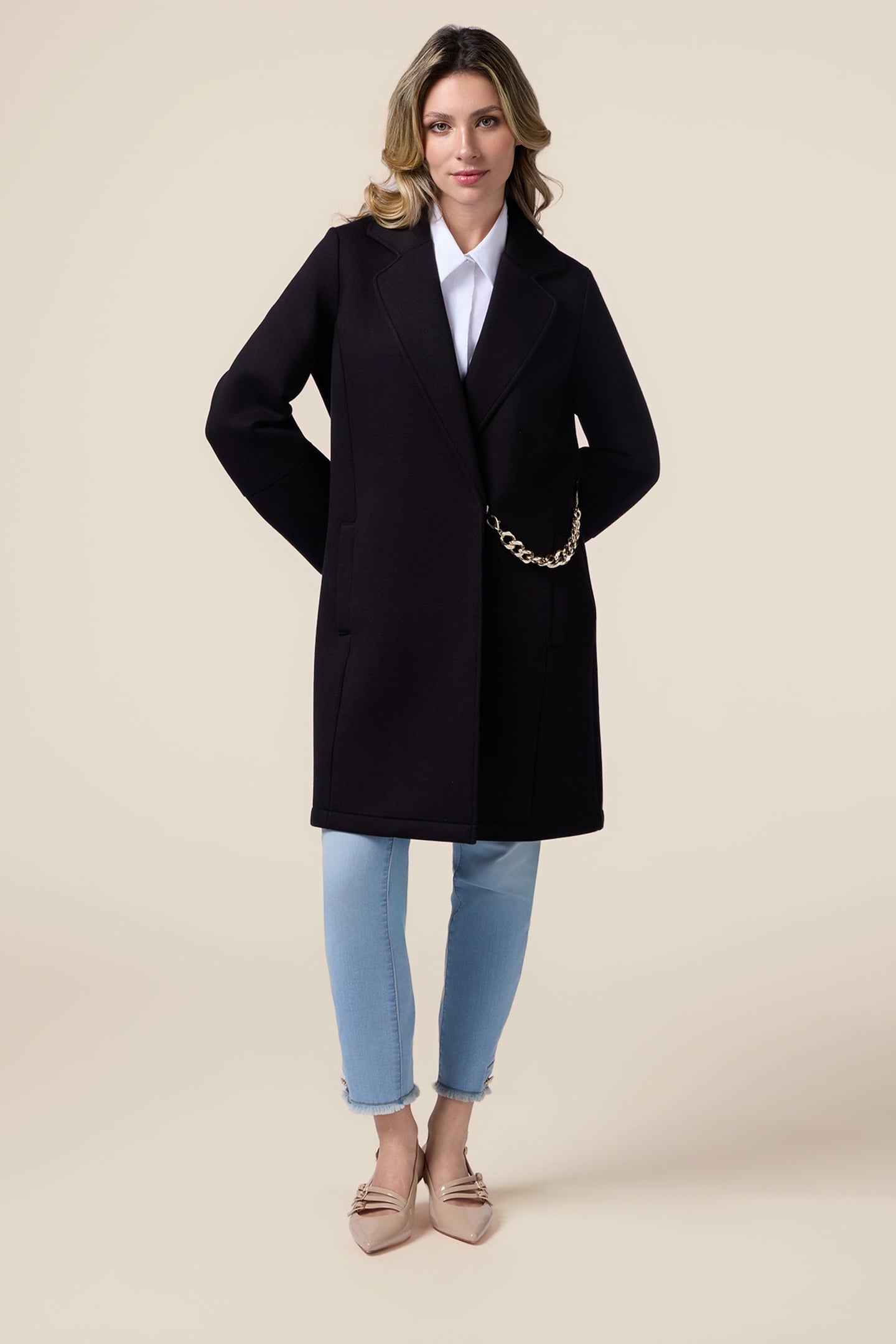 SCUBA FABRIC COAT BLACK 1