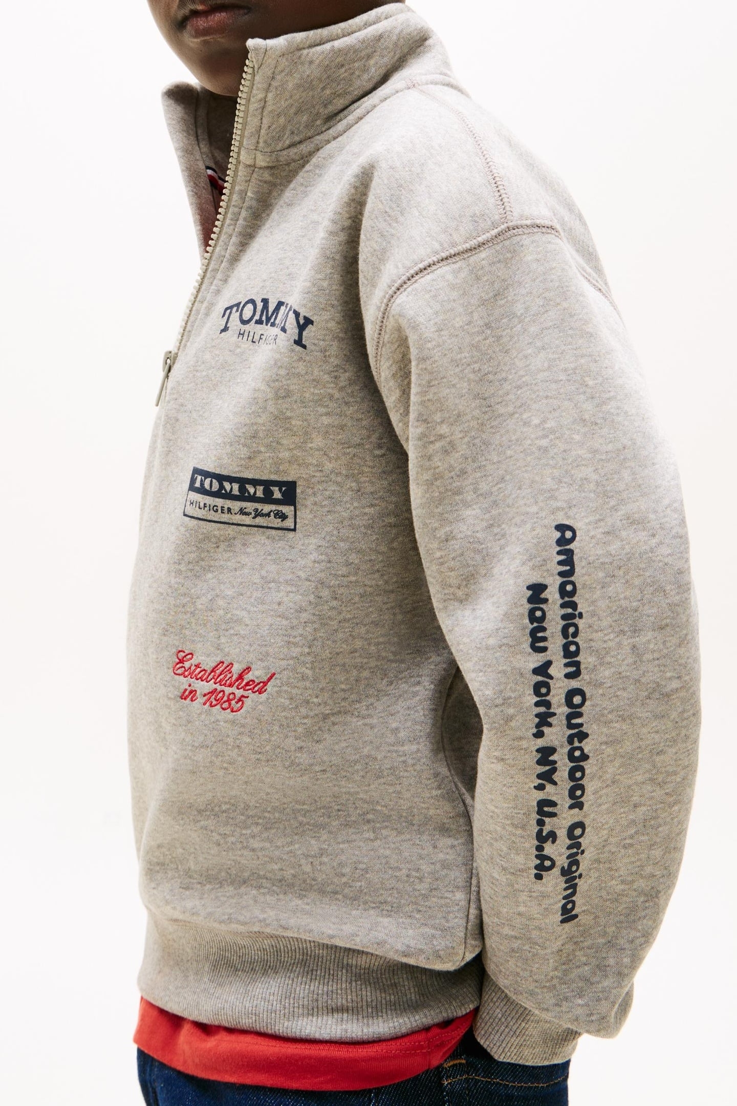 BOYS MULTI PRINT HALF ZIP MID GREY HEATHER 2