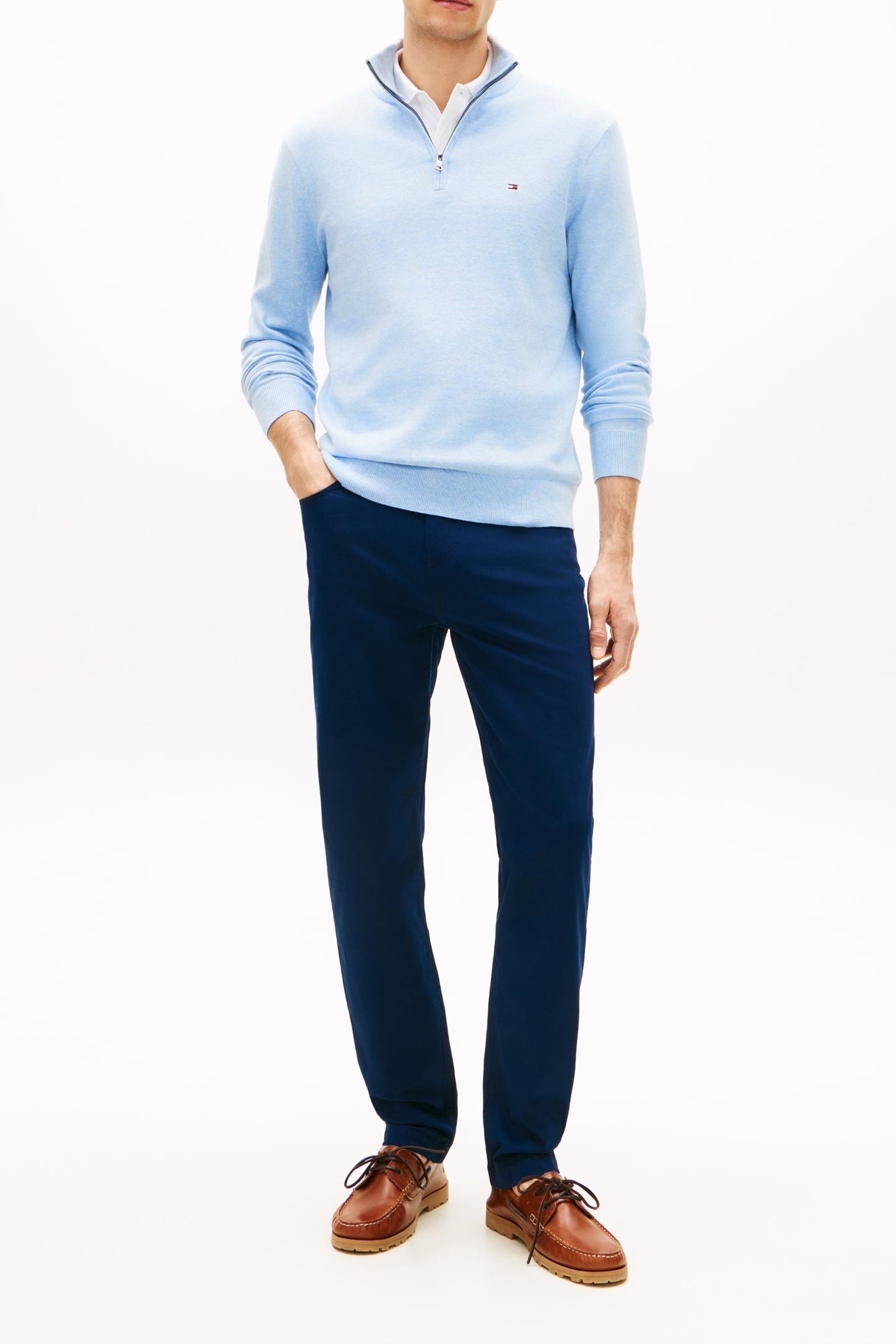 ESSENTIAL COTTON HALF ZIP VESSEL BLUE HEATHER 1