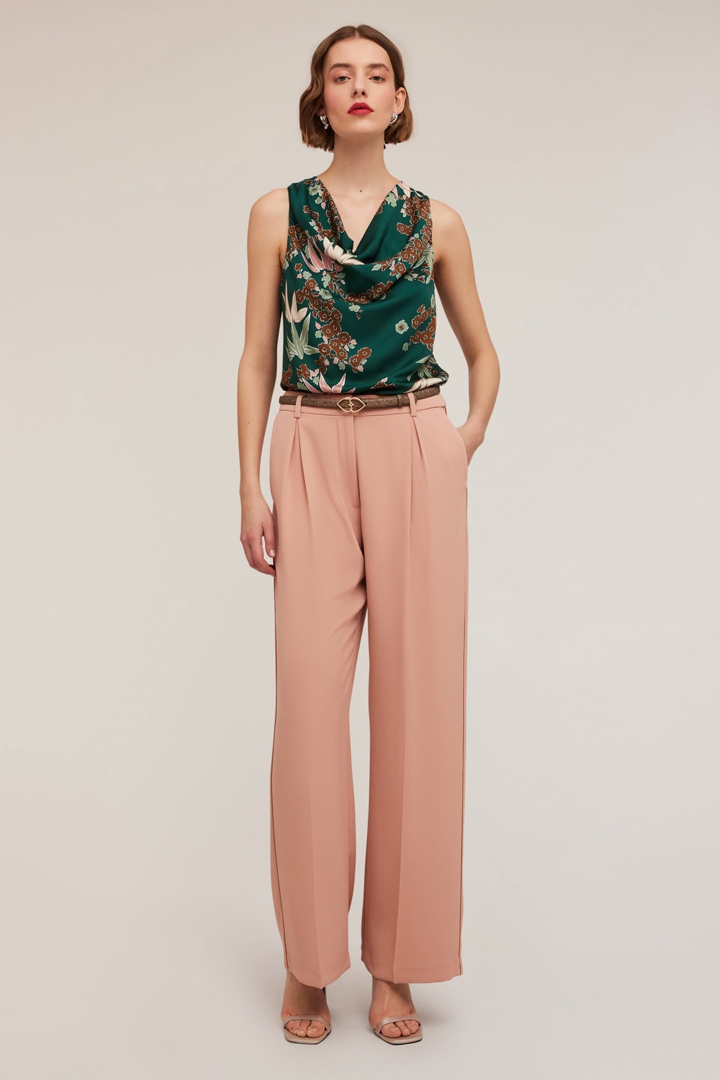 SATIN PALAZZO TROUSERS WITH SIDE PIPING PINK 1