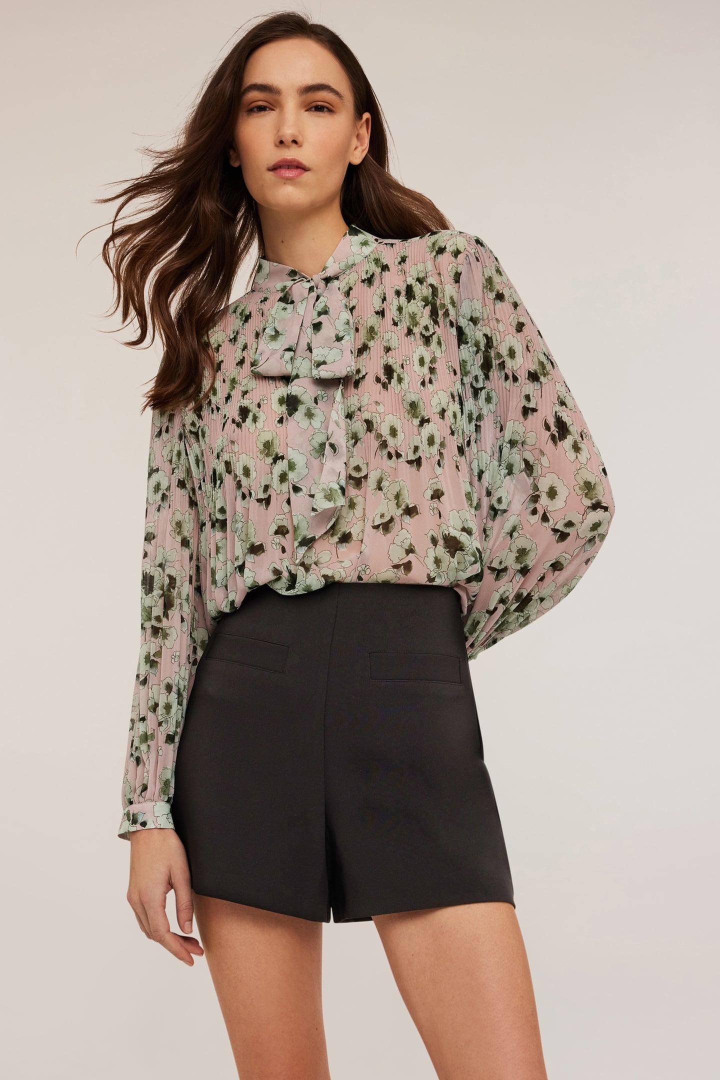 FLORAL PATTERNED CHIFFON BLOUSE AQUA GREEN 3