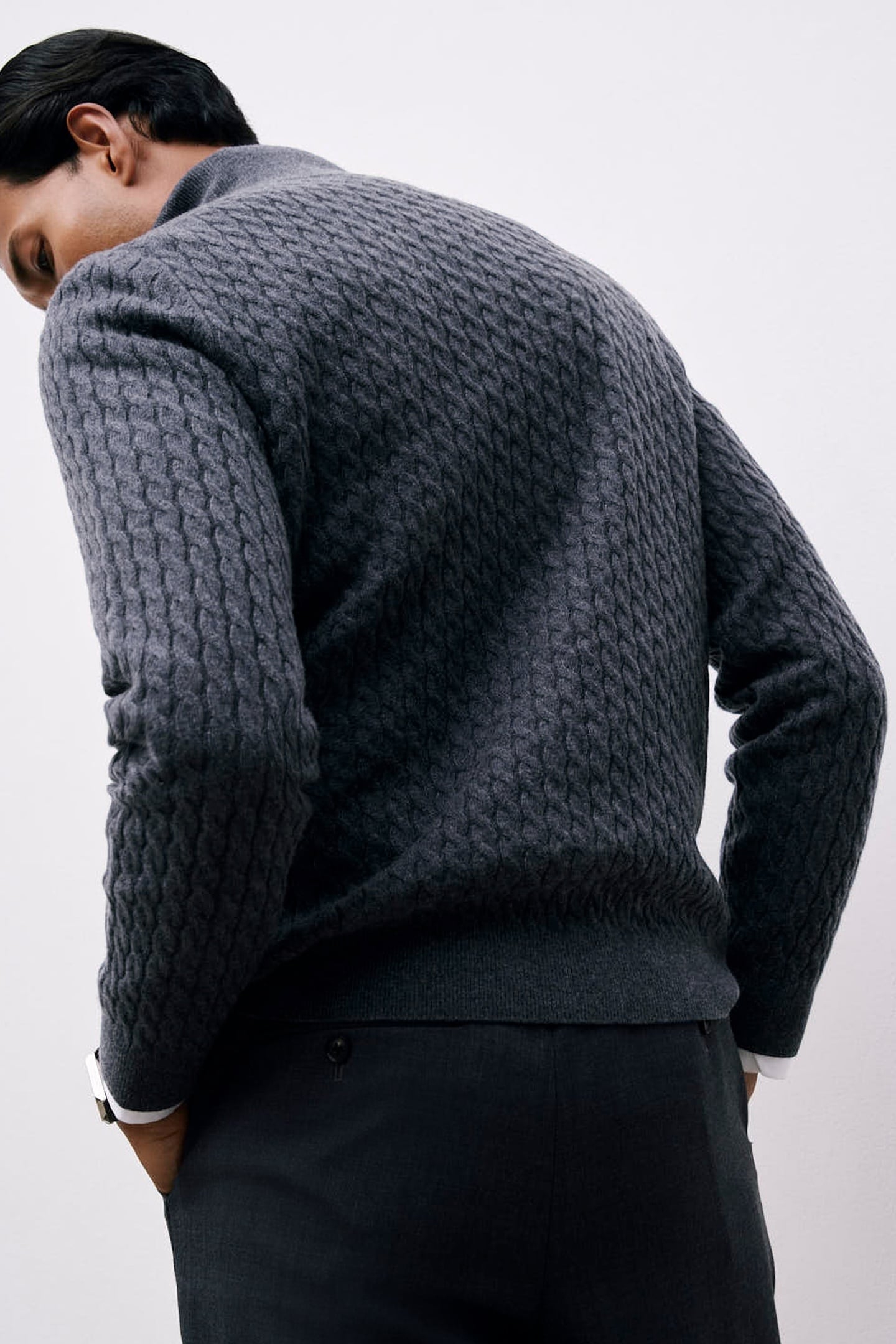 LS HALF ZIP CABLE CASHMERE JUMPER DENIM BLUE 2