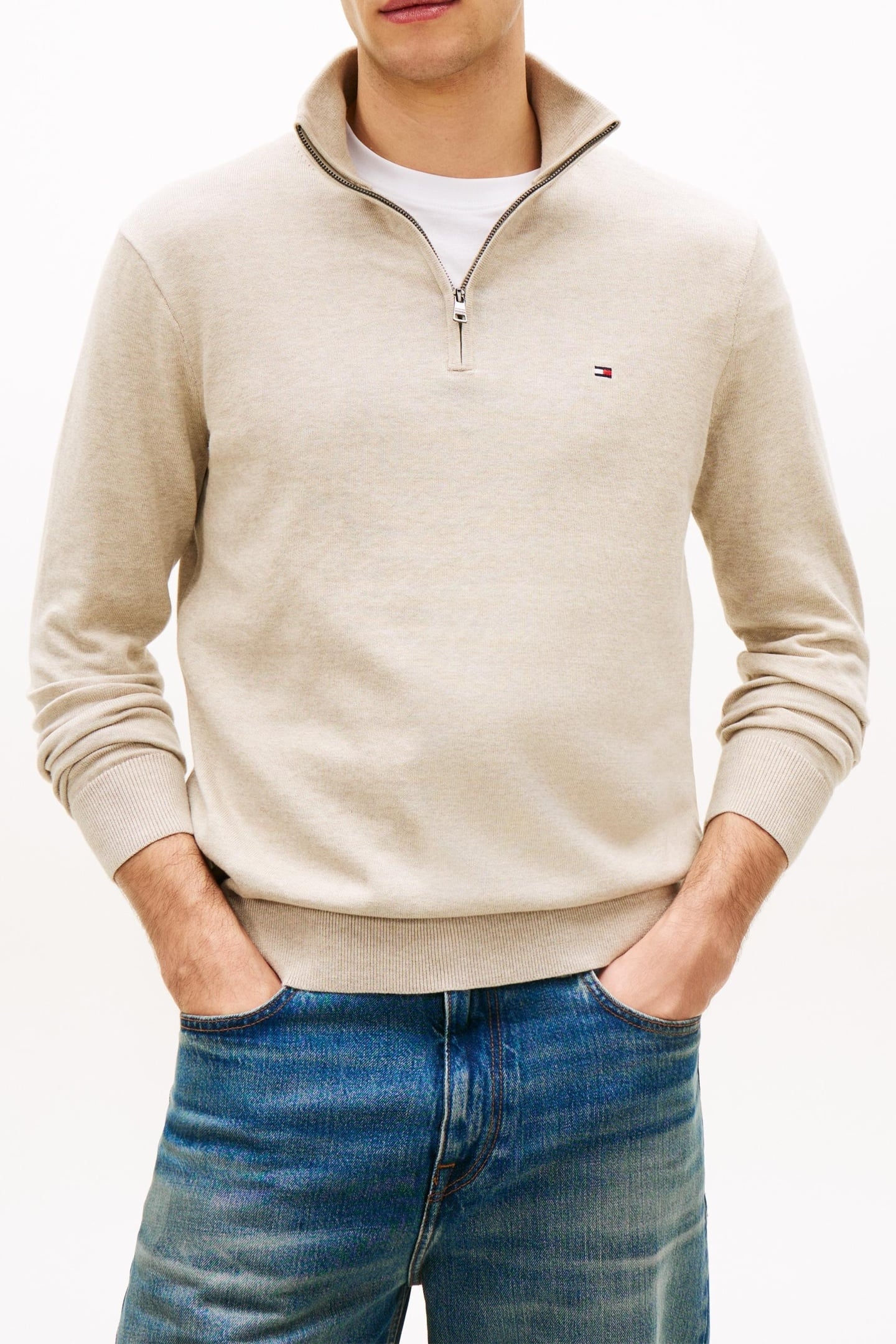 ESSENTIAL COTTON HALF ZIP SANDALWOOD HEATHER 3