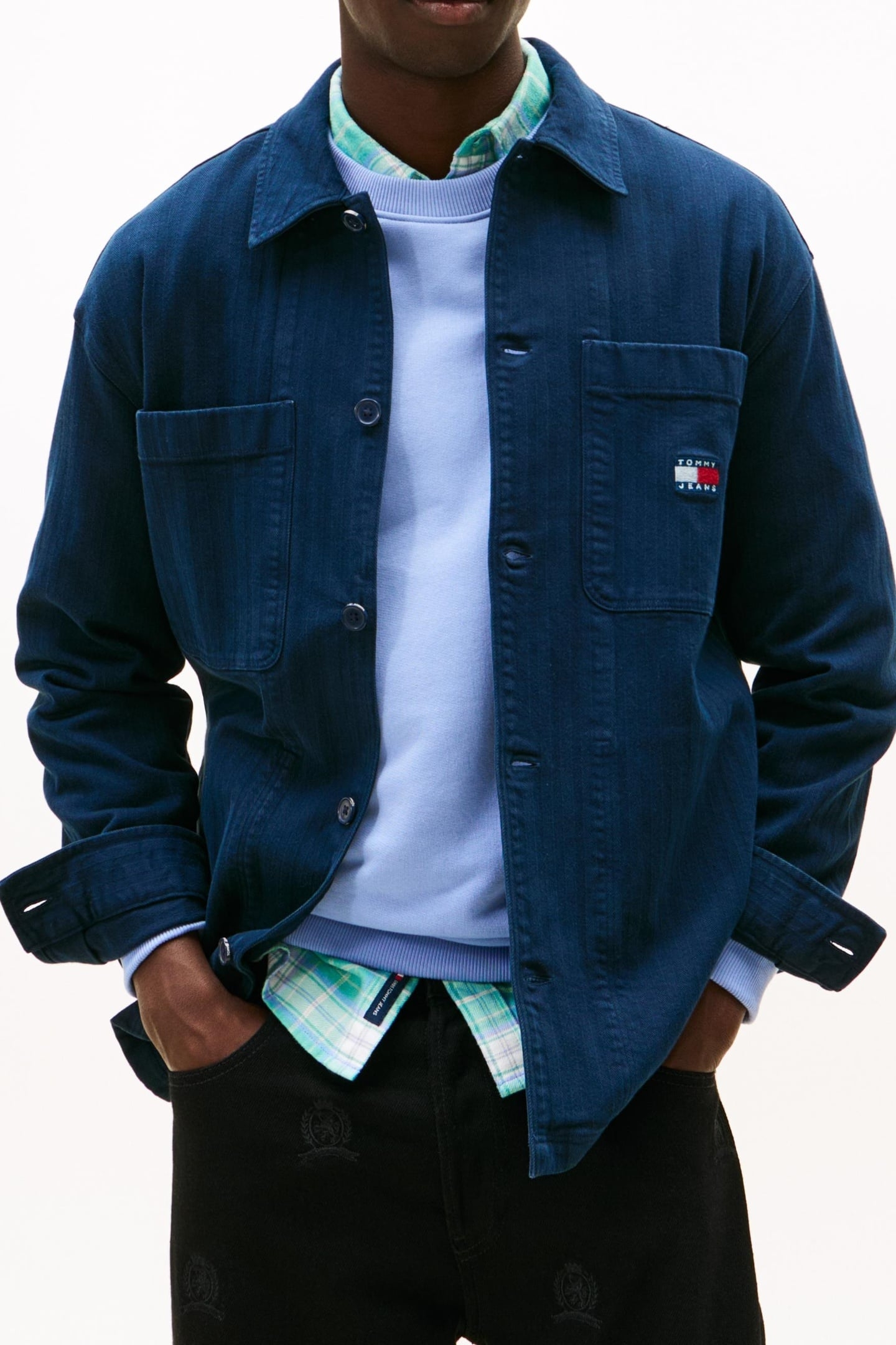 OVERSIZED FIT HERRINGBONE TWILL OVERSHIRT DARK NIGHT NAVY 1