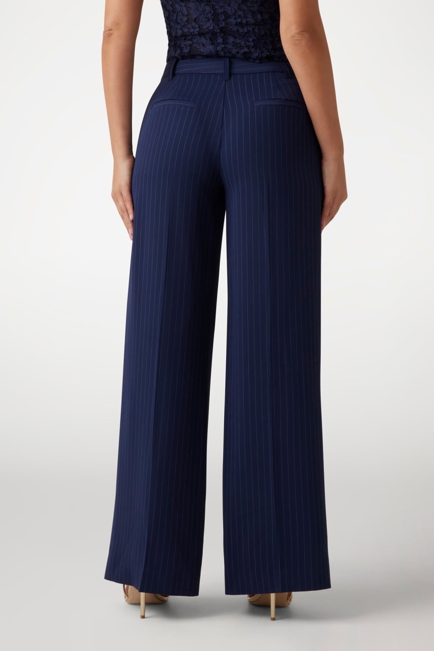 MARCIANO BY GUESS SIDNEY WIDE LEG PANT NAVY PINSTRIPE WHITE 3