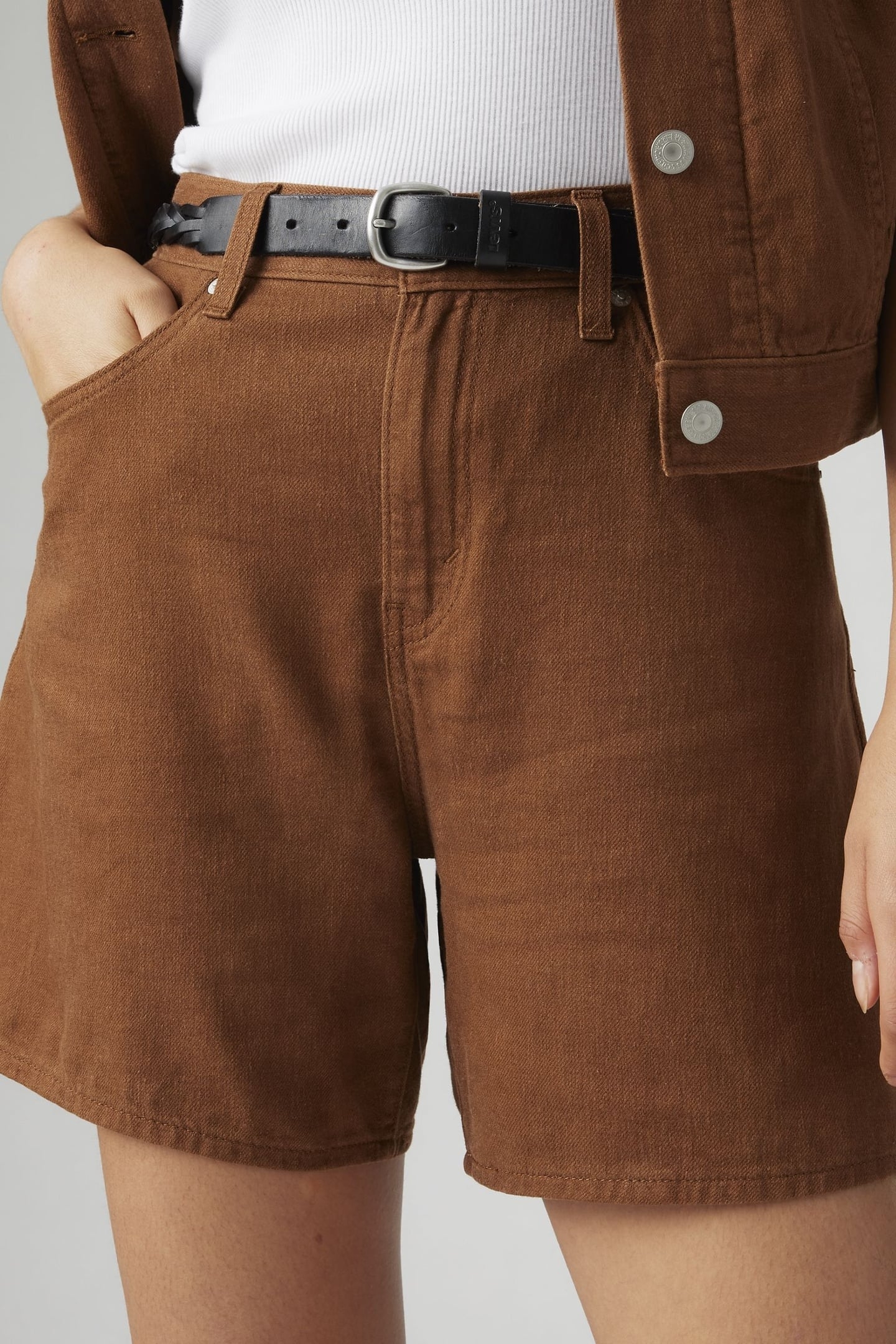 HIGH RISE BAGGY COTTON LINEN SHORTS BROWN 7