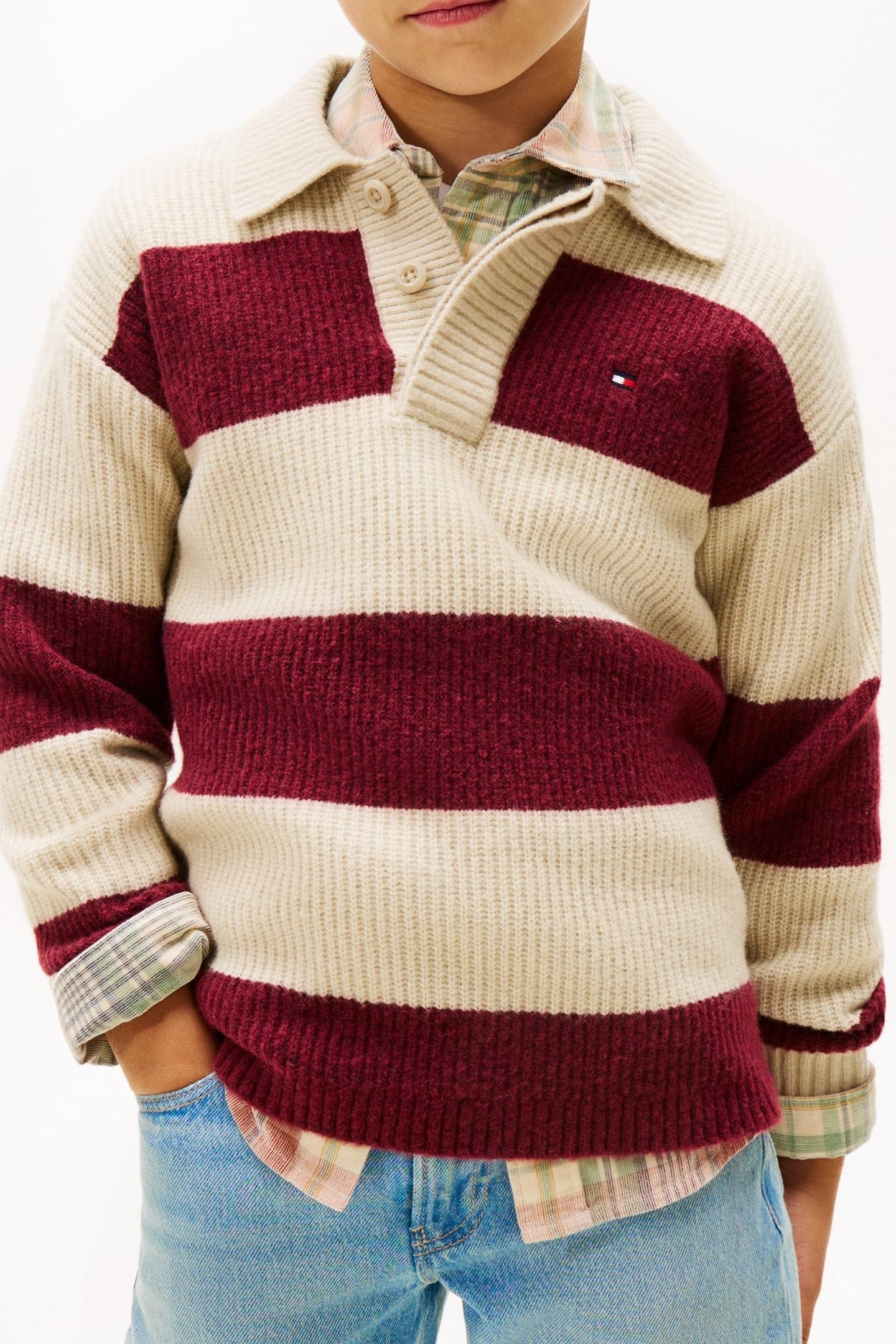 BOYS WOOL BLEND RIB RUGBY RICH CHERRY COLOURBLOCK 5