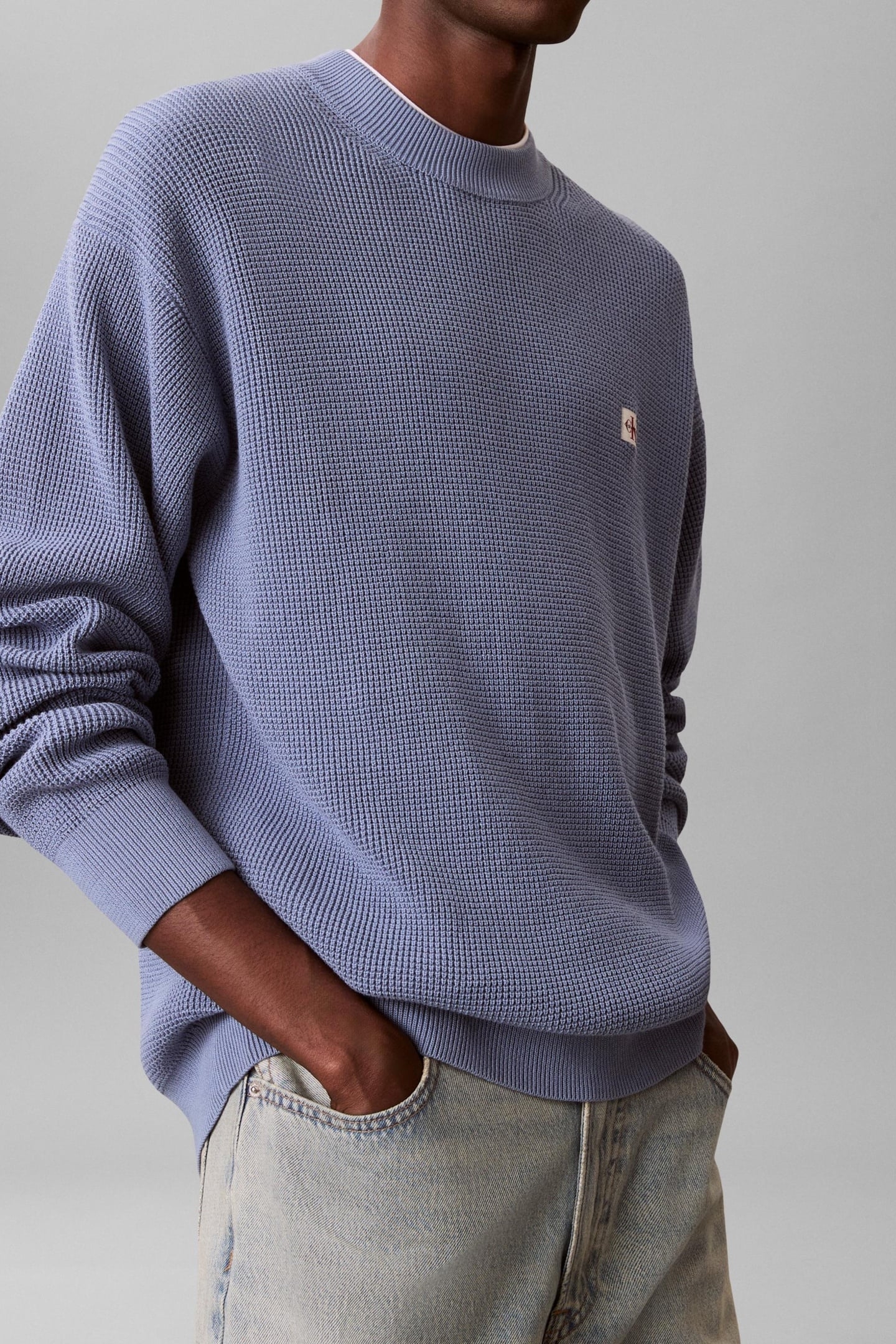 LS EZ COTTON WAFFLE SWEATER DUSTY SAILOR BLUE 3