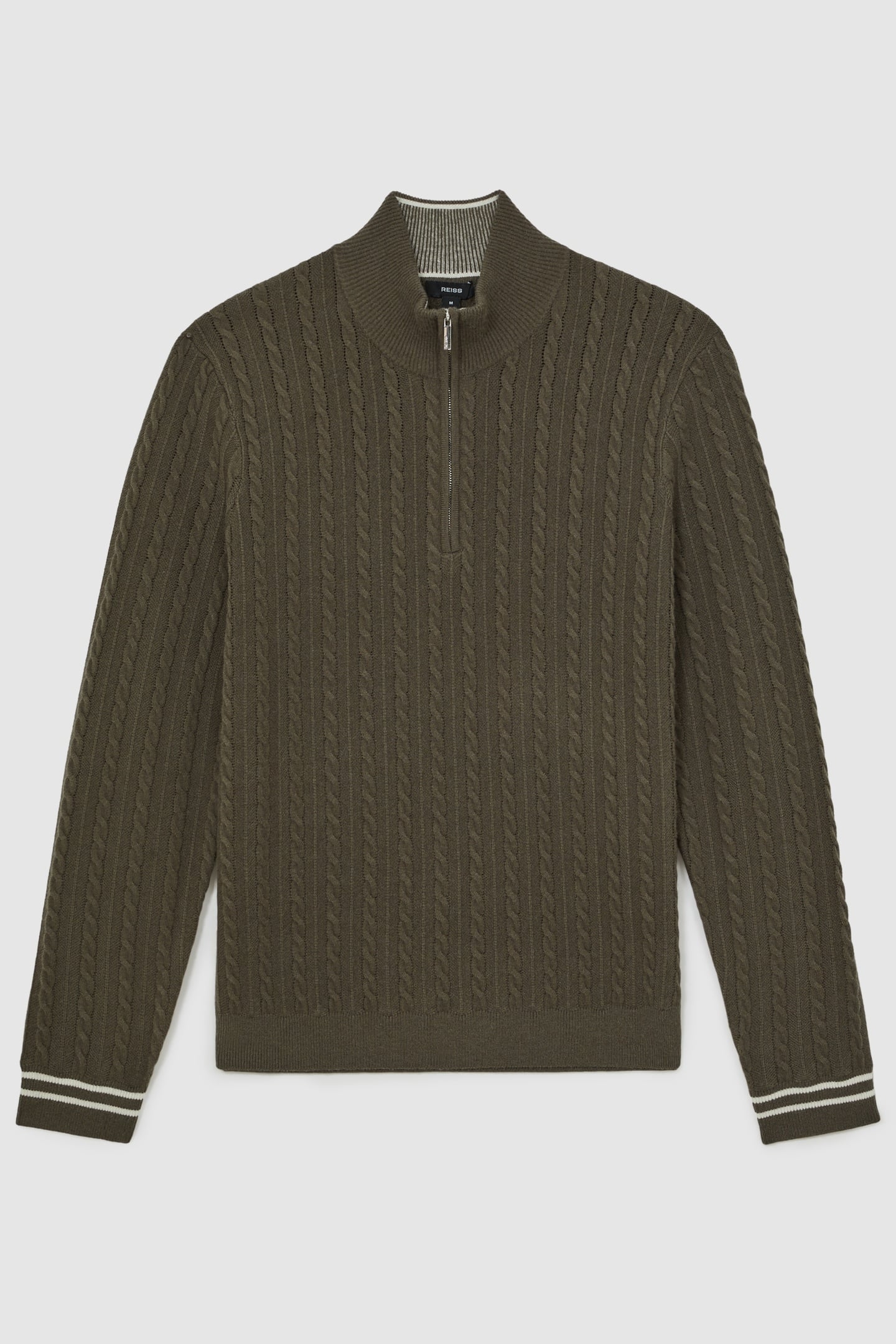 LS HALF ZIP FUNNEL NECK TIPPED CUFF CABLE JUMPER KHAKI GREEN 3