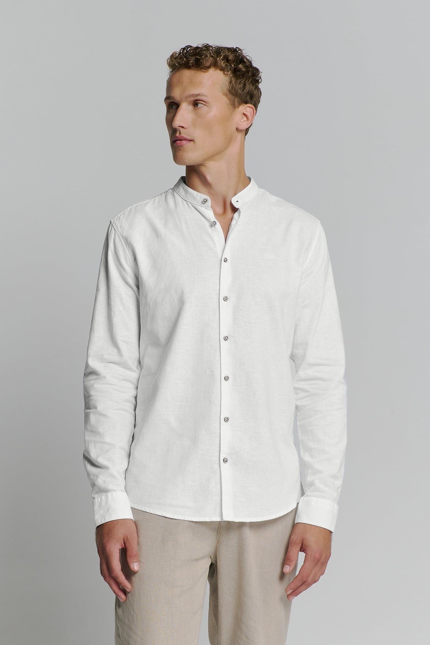 SHIRT GRANDDAD SOLID WITH LINEN WHITE 1