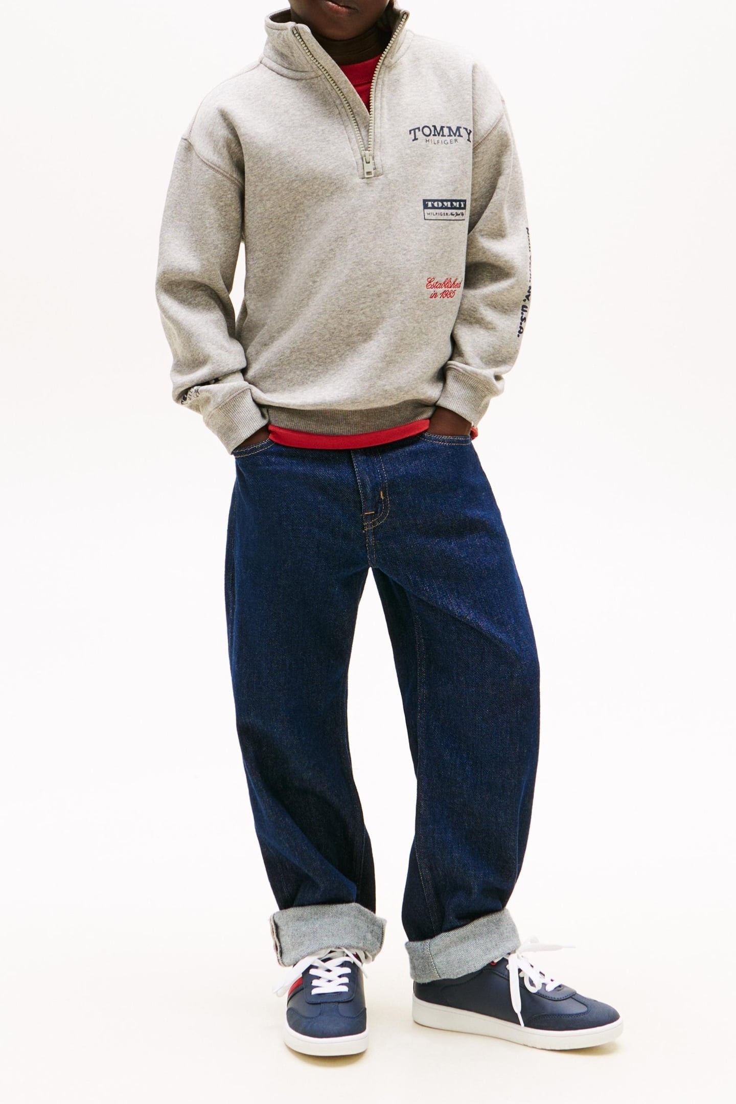 BOYS MULTI PRINT HALF ZIP MID GREY HEATHER 4