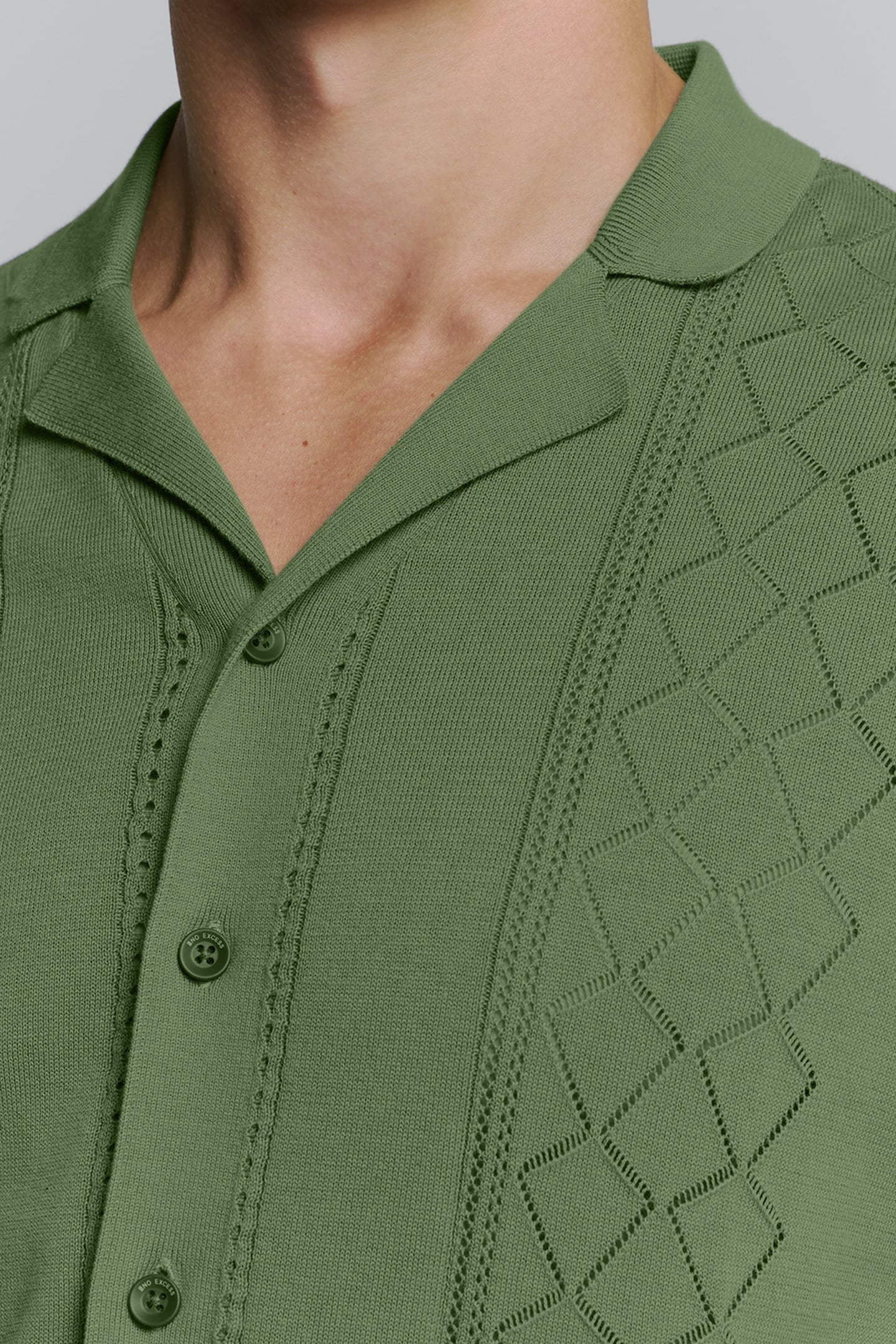 PULLOVER SHORT SLEEVE FULL BUTTON POLO SOLID JACQUARD GREEN 7