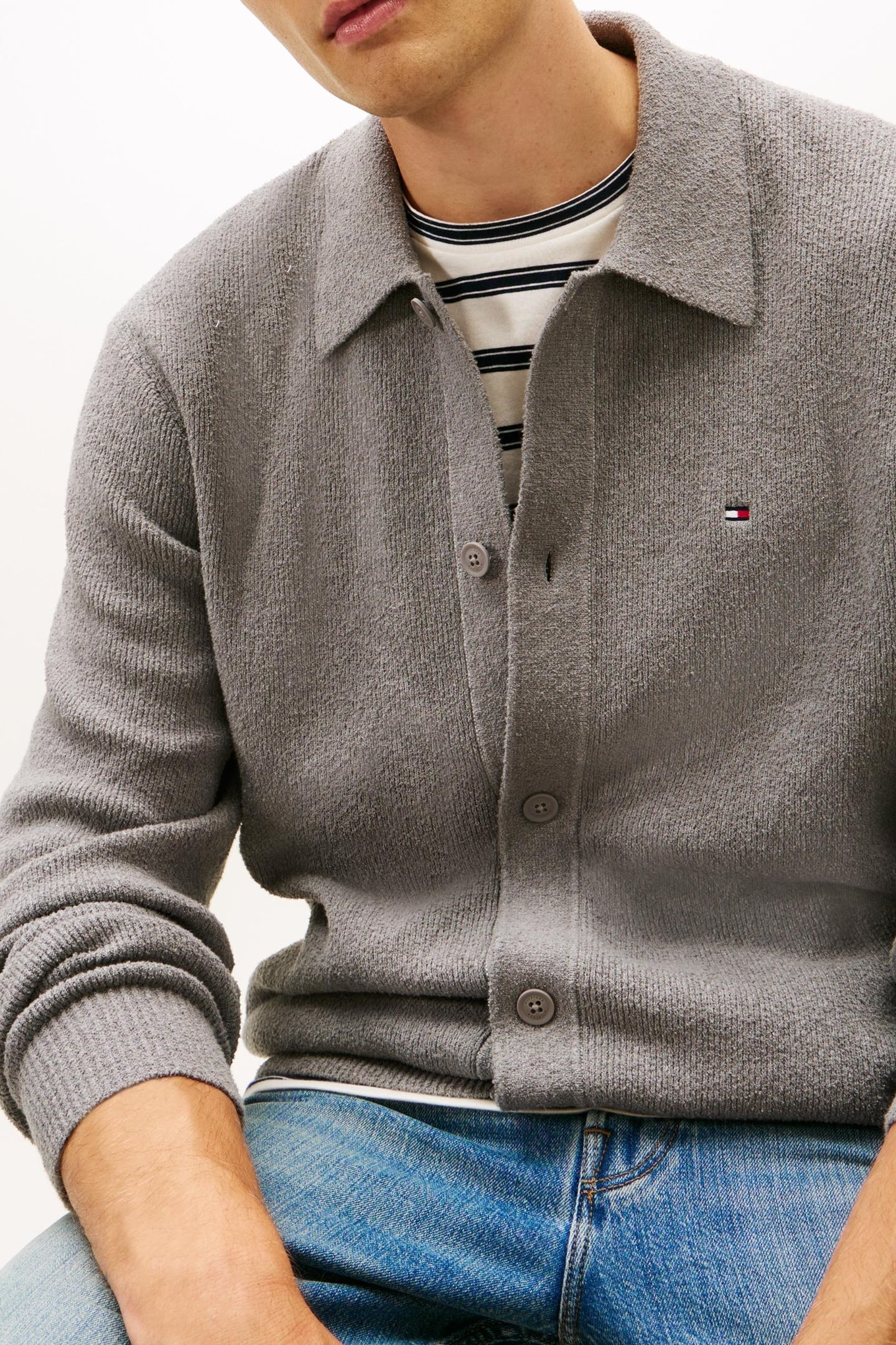 TEXTURED POLO CARDIGAN MEDIUM GREY HEATHER 3