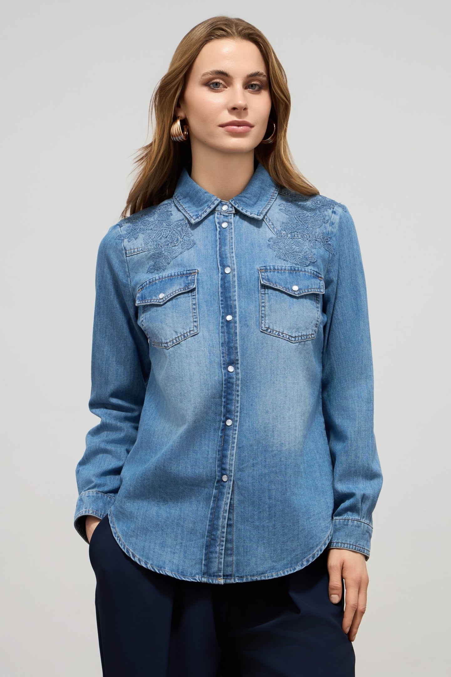 STONE WASHED DENIM SHIRT LIGHT BLUE 1