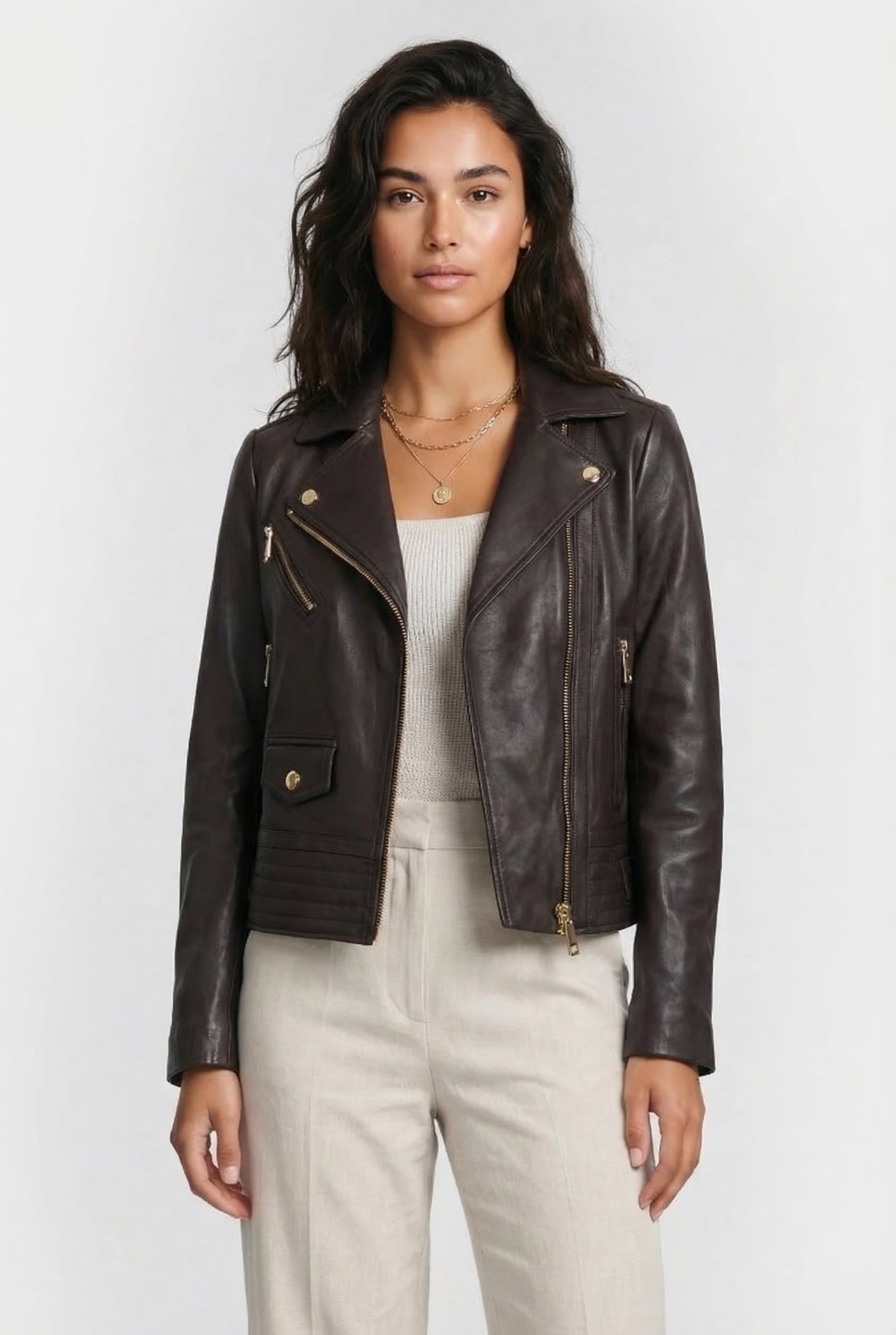 BIKER JACKET IN CHOCOLATE BROWN 1