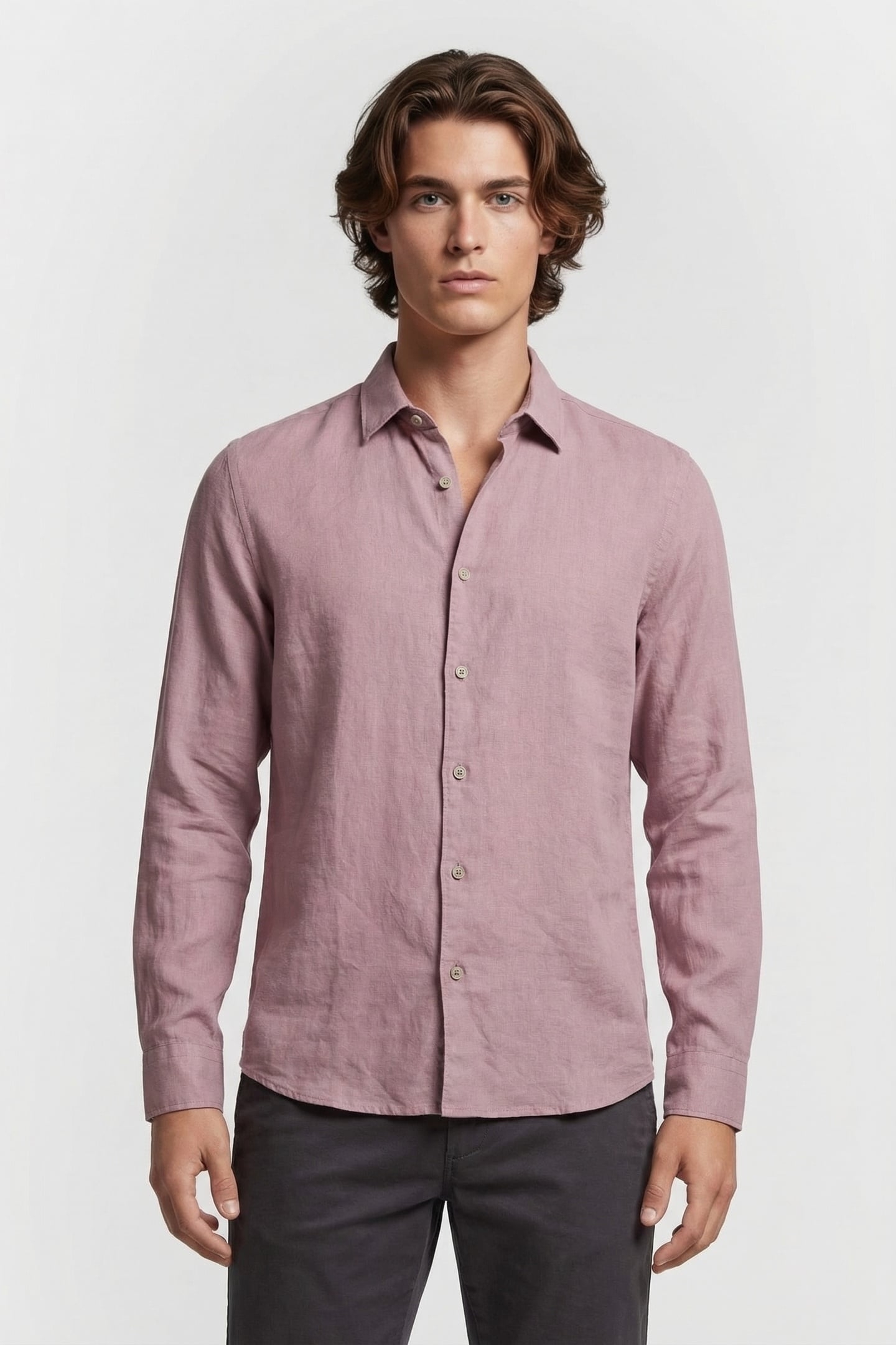 SHIRT SOLID WITH LINEN MAUVE 2