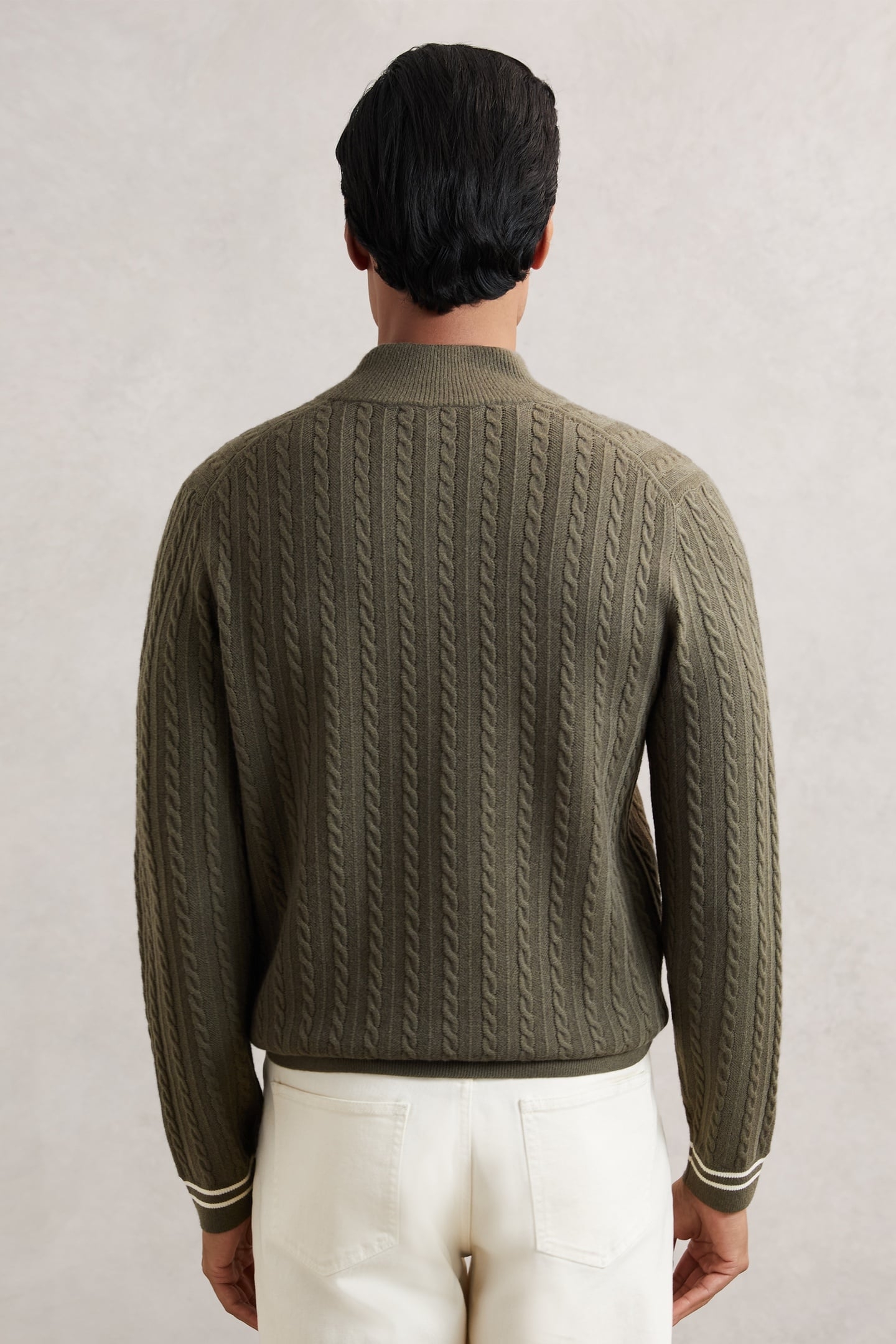 LS HALF ZIP FUNNEL NECK TIPPED CUFF CABLE JUMPER KHAKI GREEN 2