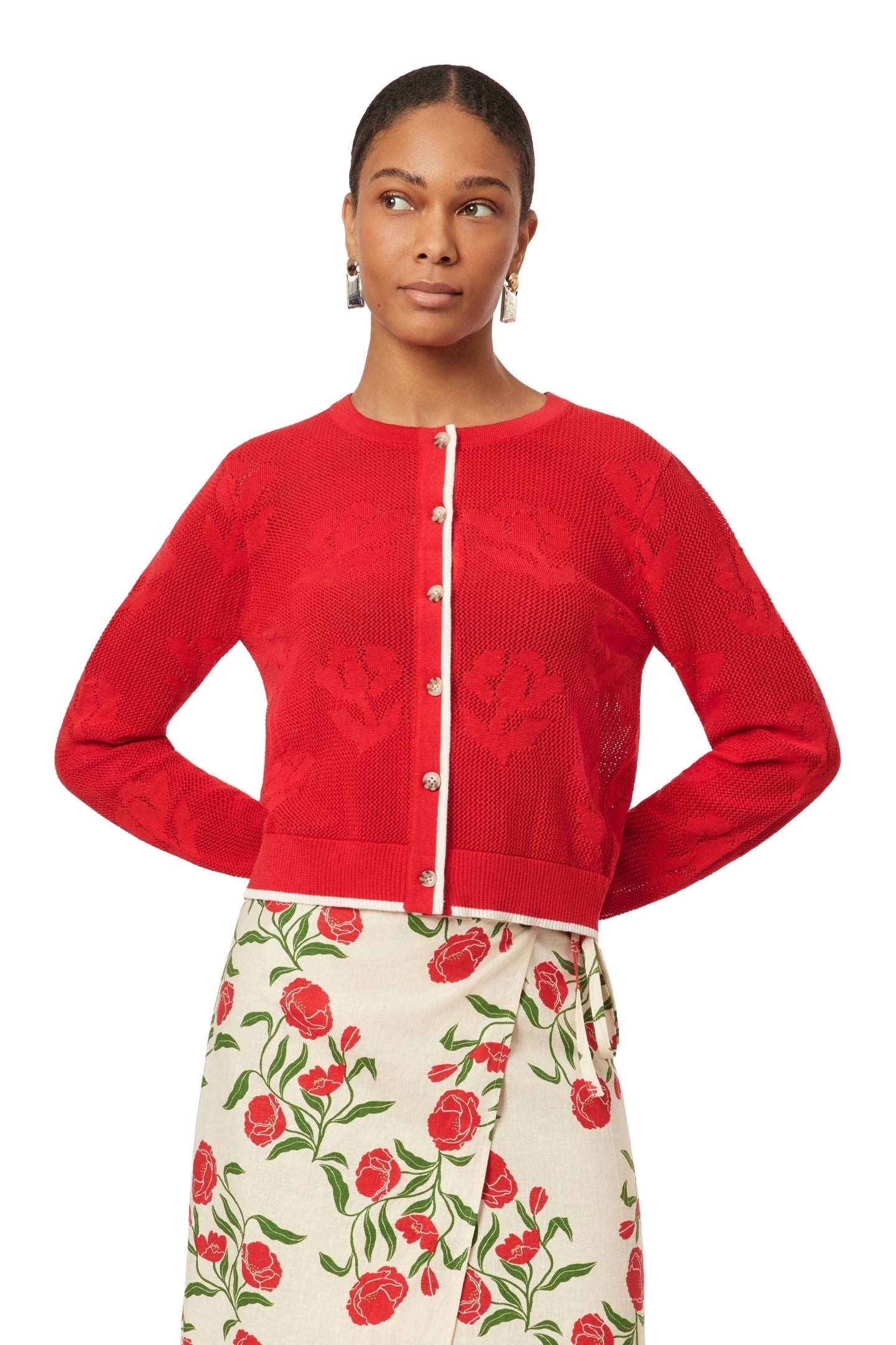 CREW NECK CARDIGAN POINSETTIA FLORAL 2