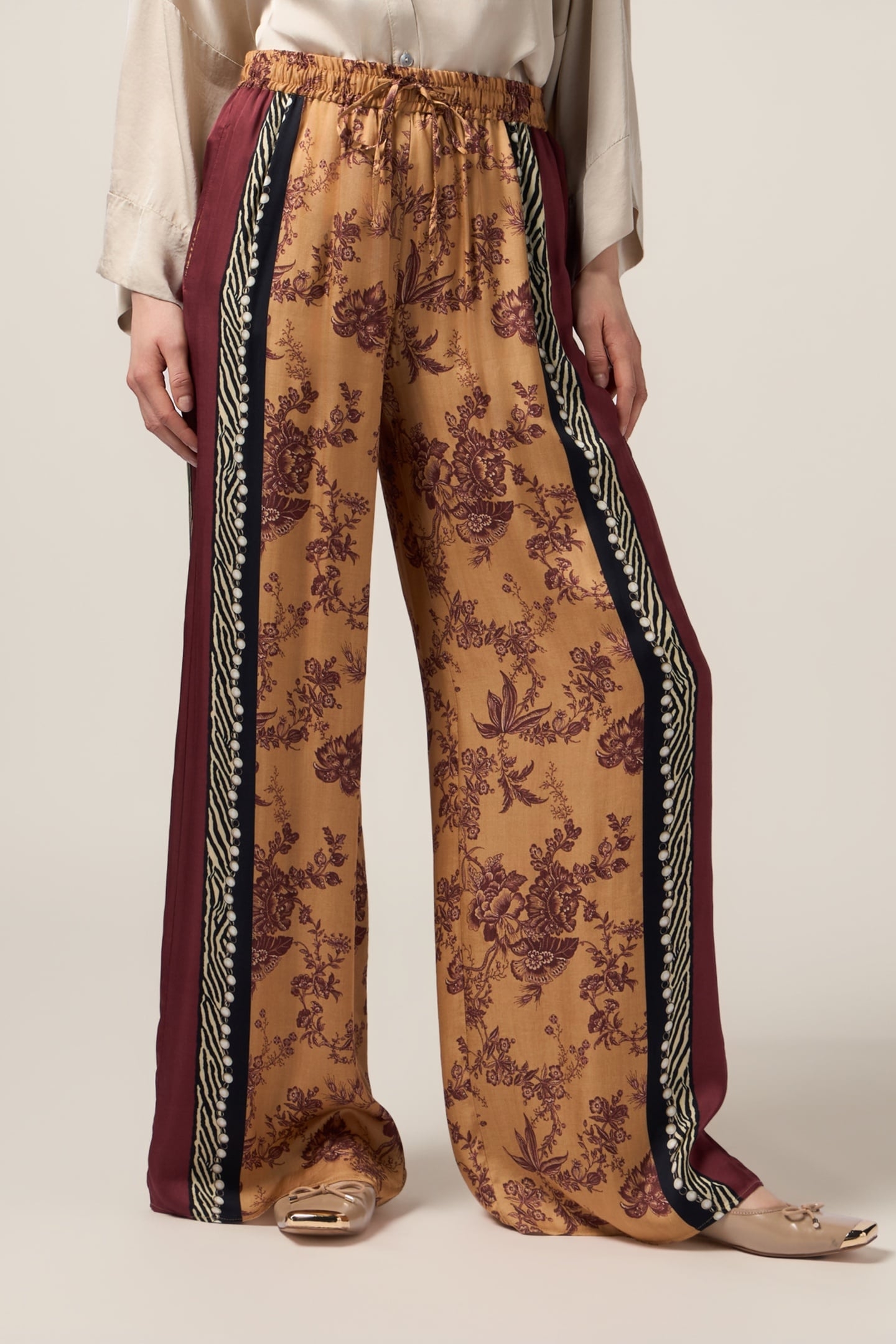 PATTERNED SATIN PALAZZO PANTS ORANGE 1