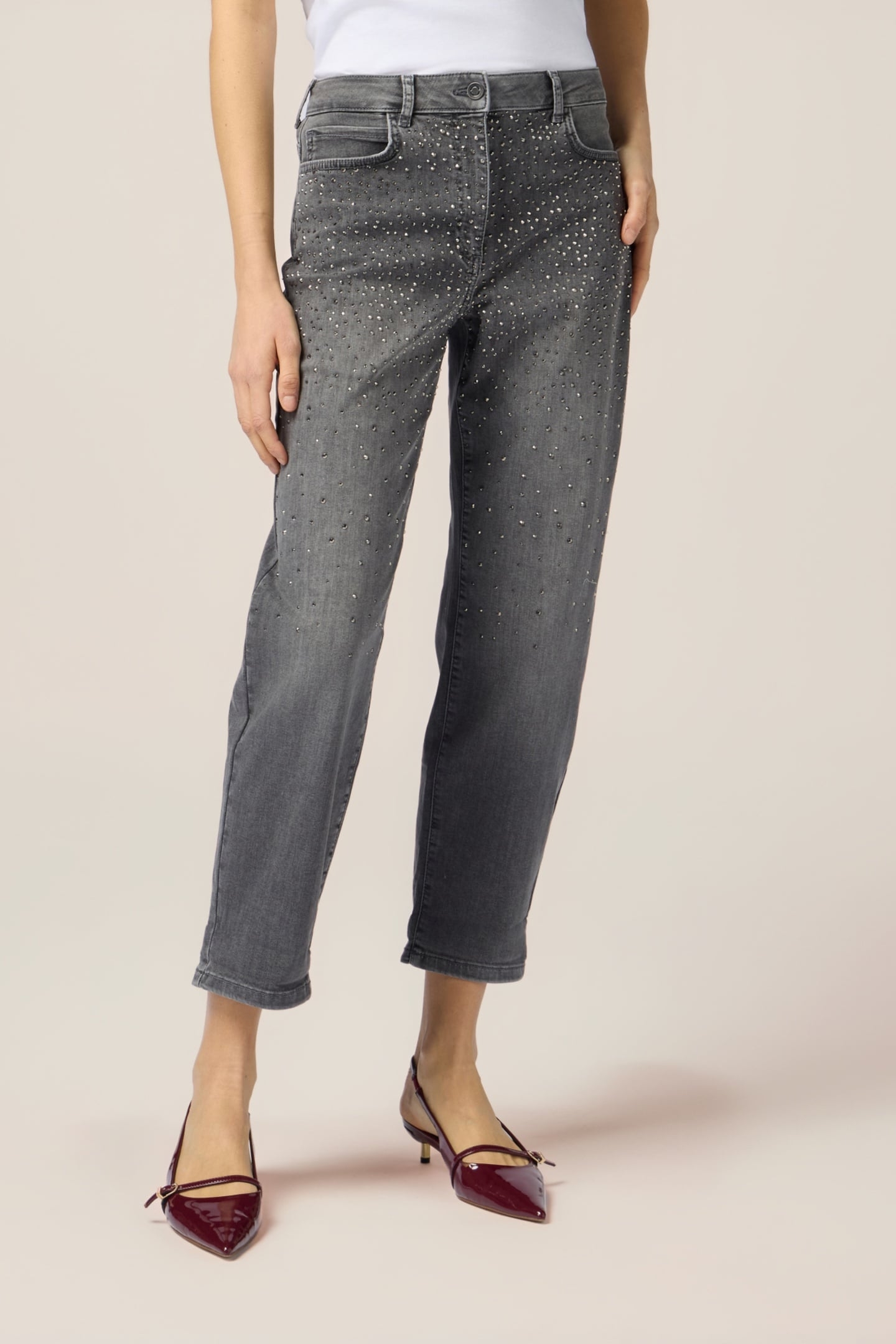 REGULAR JEANS WITH RHINESTONE APPLICATIONS GREY 1
