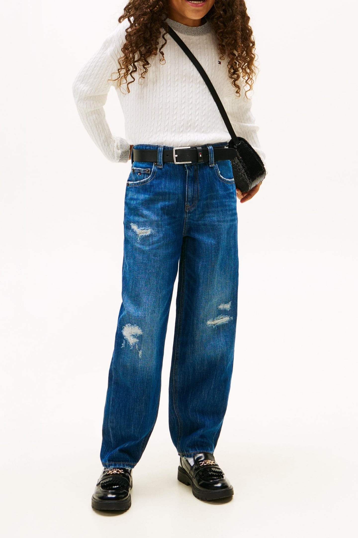 GIRLS MINI CABLE SWEATER IVORY SILK 3