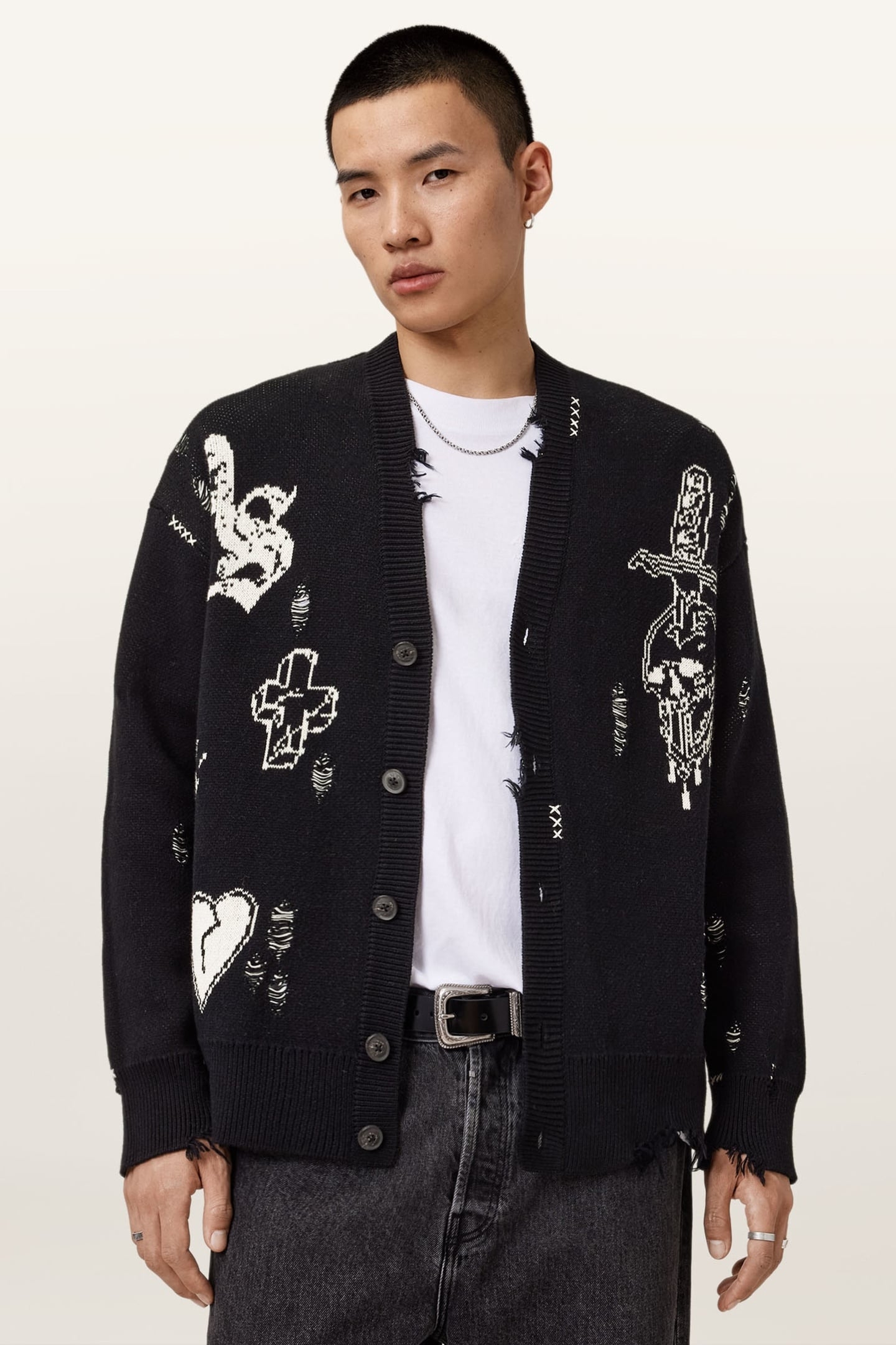 CALEDON CARDIGAN BLACK/CHALK WHITE 1