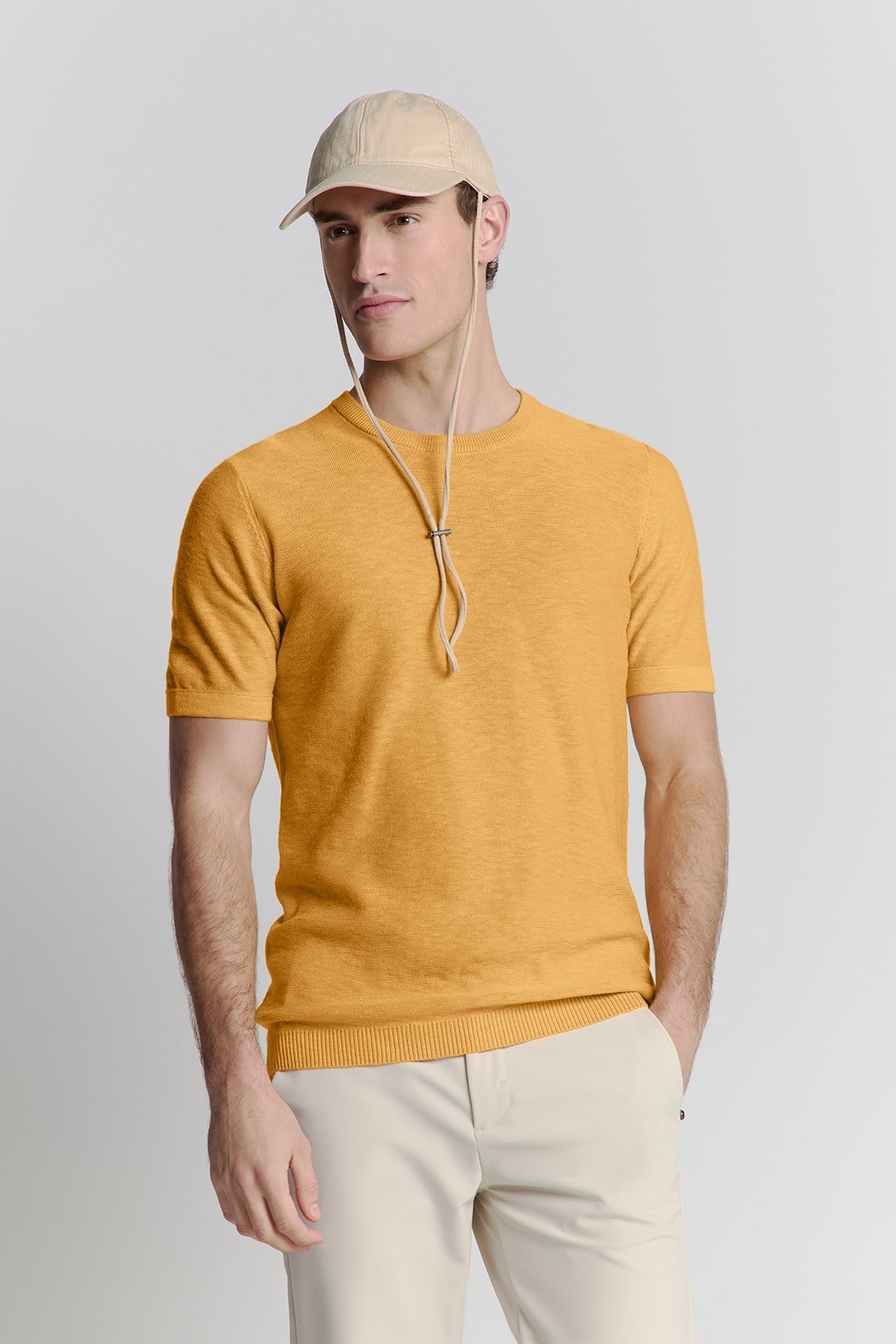 PULLOVER SHORT SLEEVE CREWNECK SOLID SLUB KNIT YELLOW 1