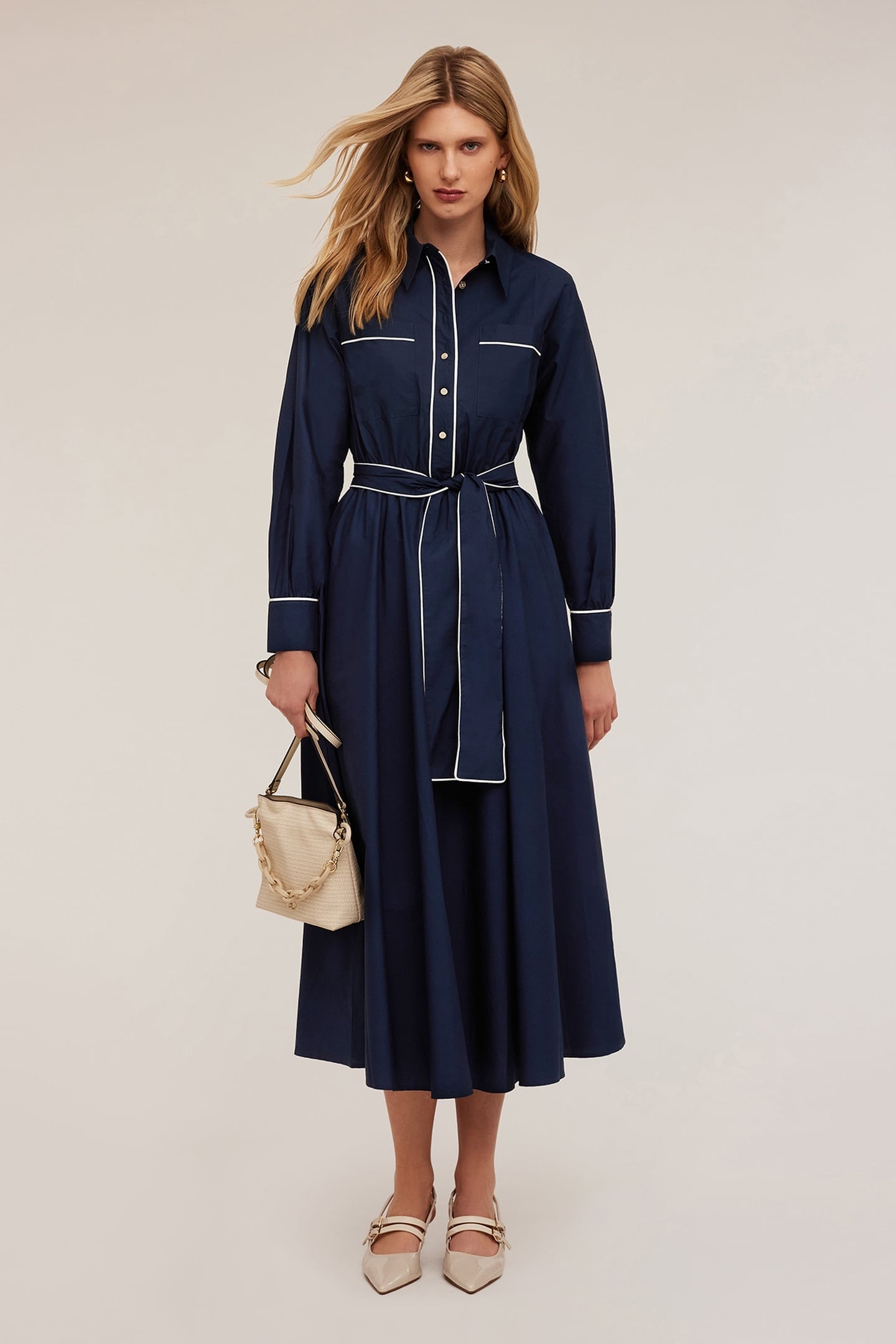 POPLIN CHEMISIER DRESS WITH PROFILES BLUE 1
