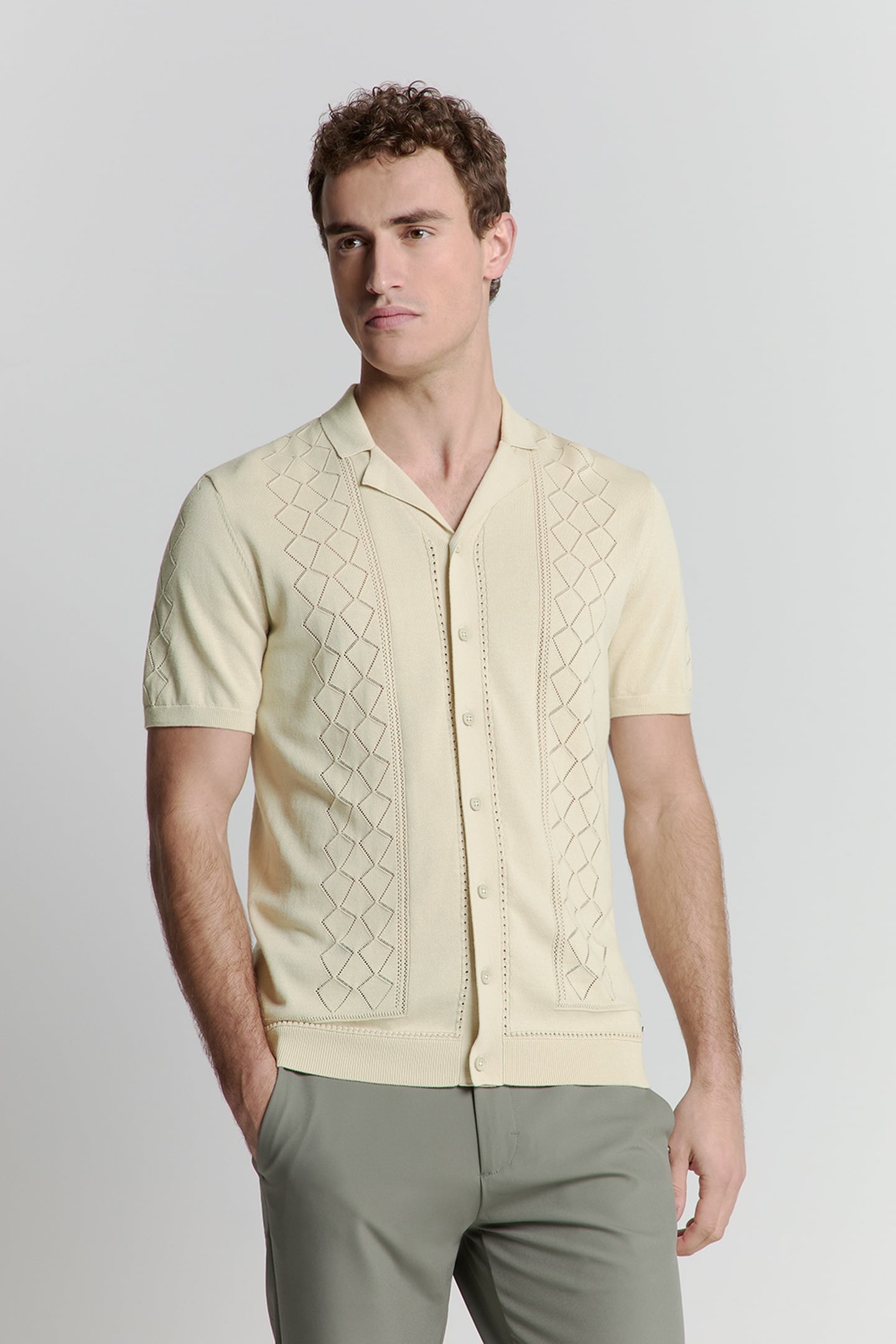 PULLOVER SHORT SLEEVE FULL BUTTON POLO SOLID JACQUARD CEMENT 1