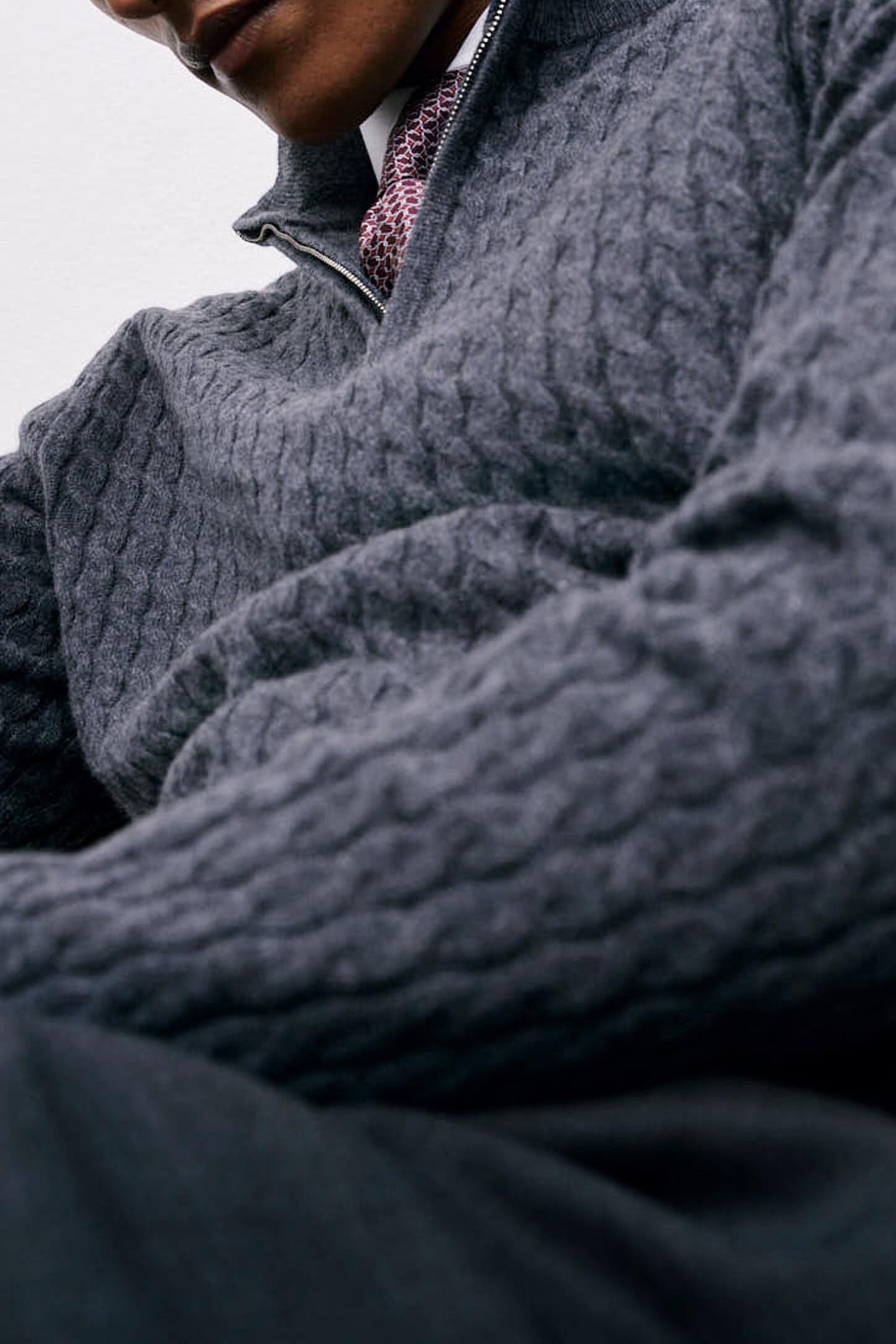 LS HALF ZIP CABLE CASHMERE JUMPER DENIM BLUE 5