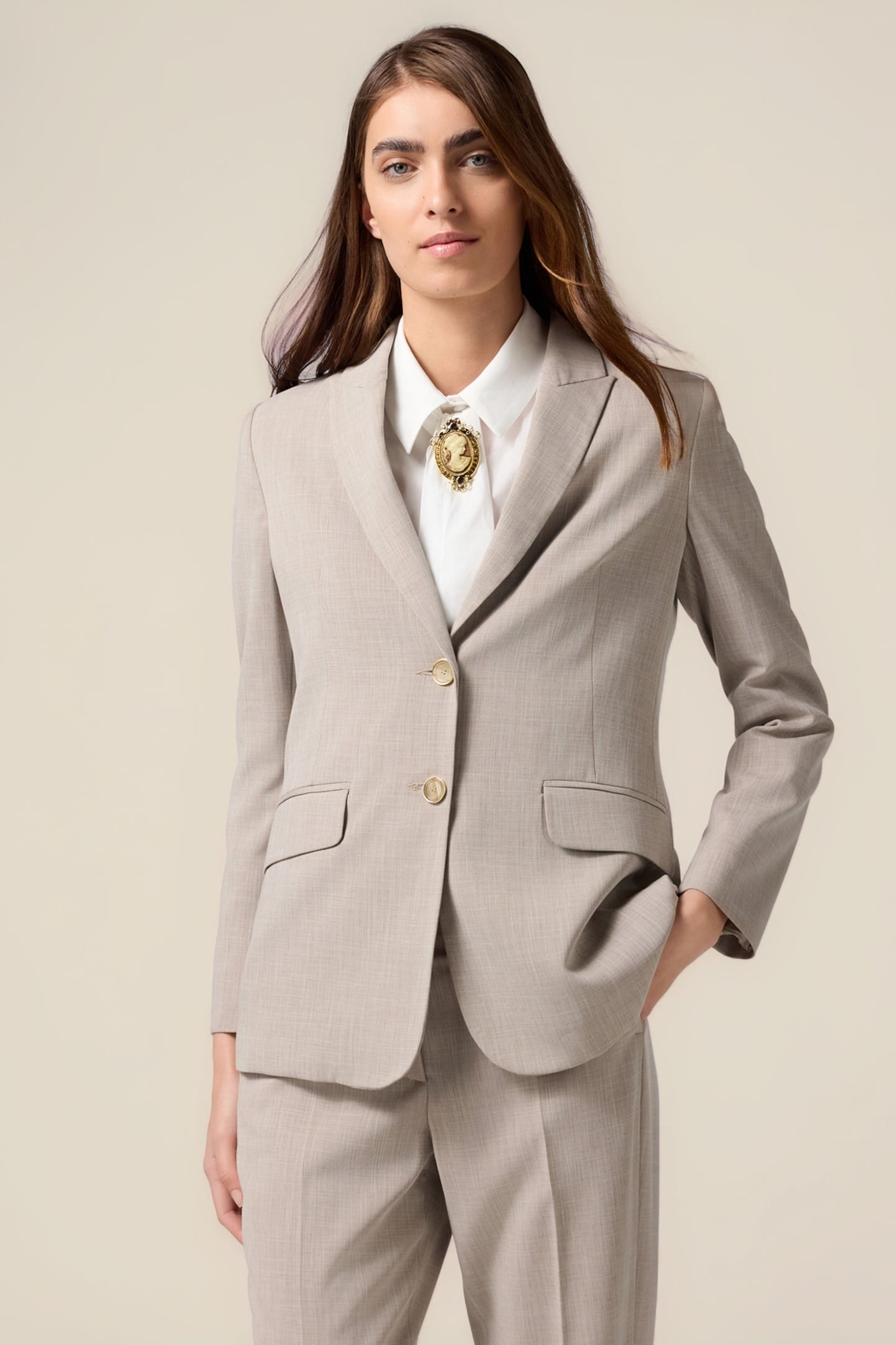 FLUID VISCOSE BLEND BLAZER BEIGE 1