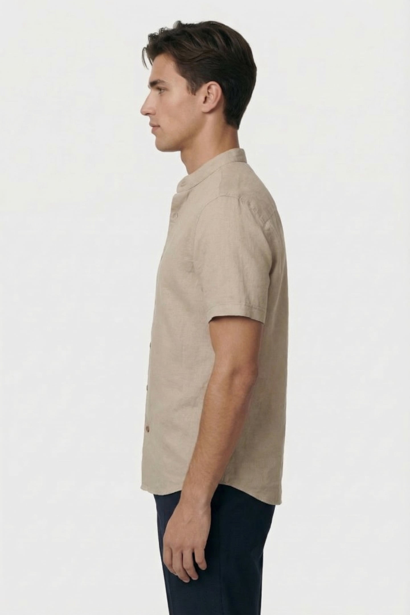SHIRT SHORT SLEEVE GRANDDAD SOLID WITH LINEN LIGHT DESERT 4