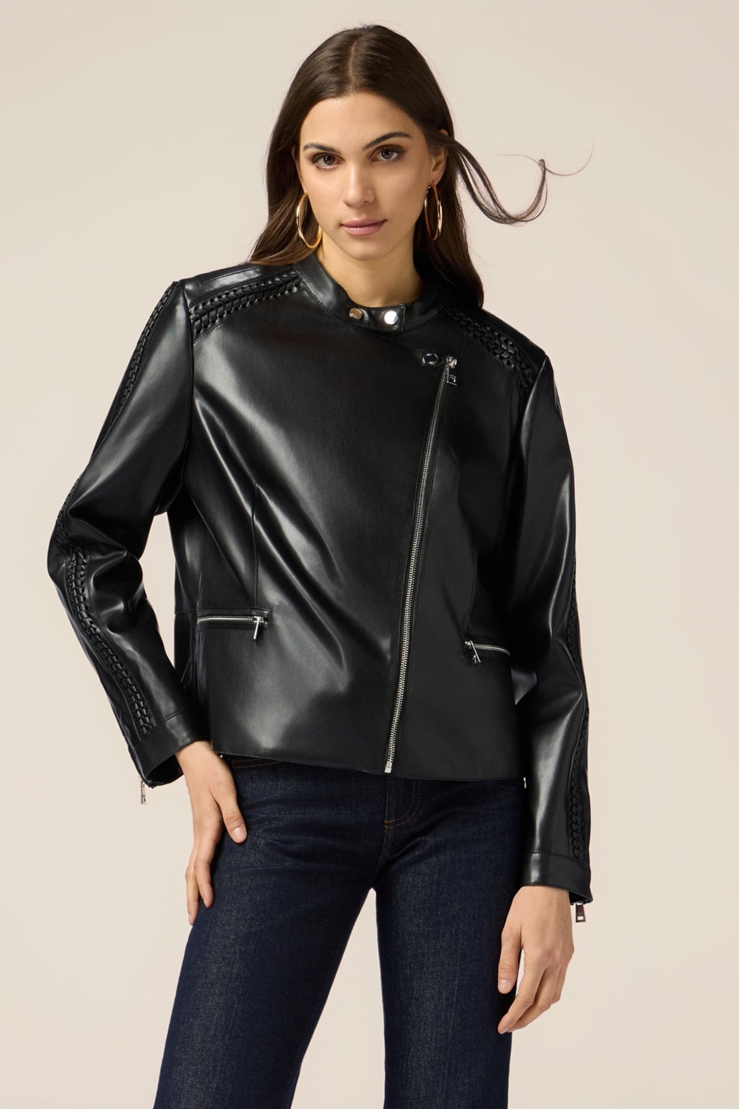 BIKER JACKET WITH BRAIDED DETAILS BLACK 2